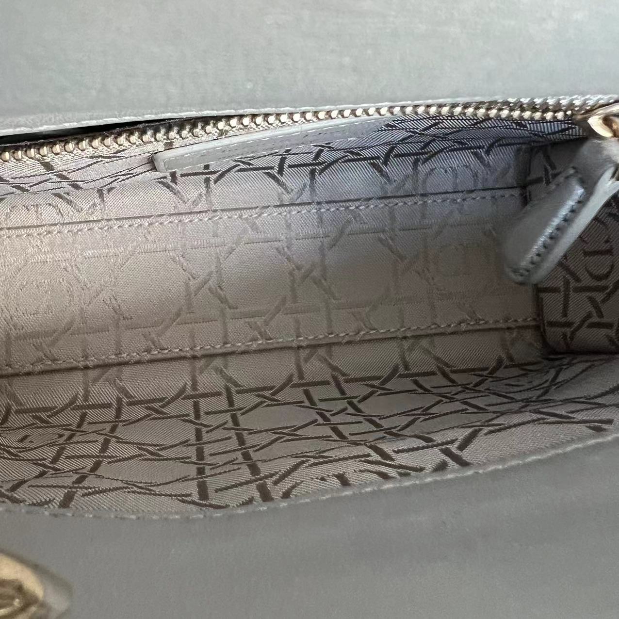 *Chain Strap* Dior Lady Mini Cannage Lambskin Light Grey Gray Golden Hardware - Luxury Evermore