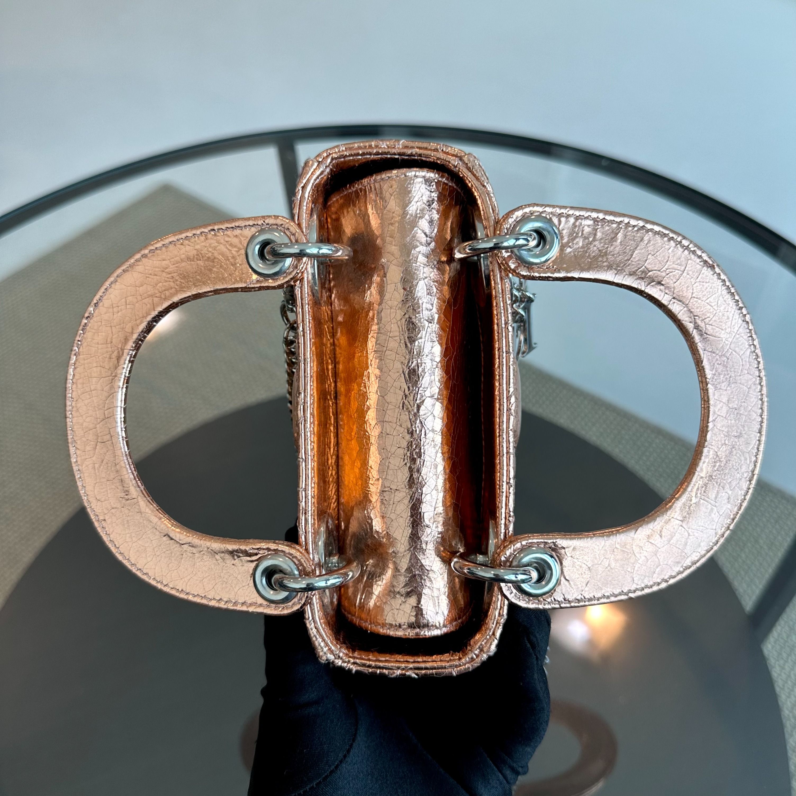 *Chain Strap* Dior Lady Mini Metallic Cannage Rose Gold SHW - Luxury Evermore