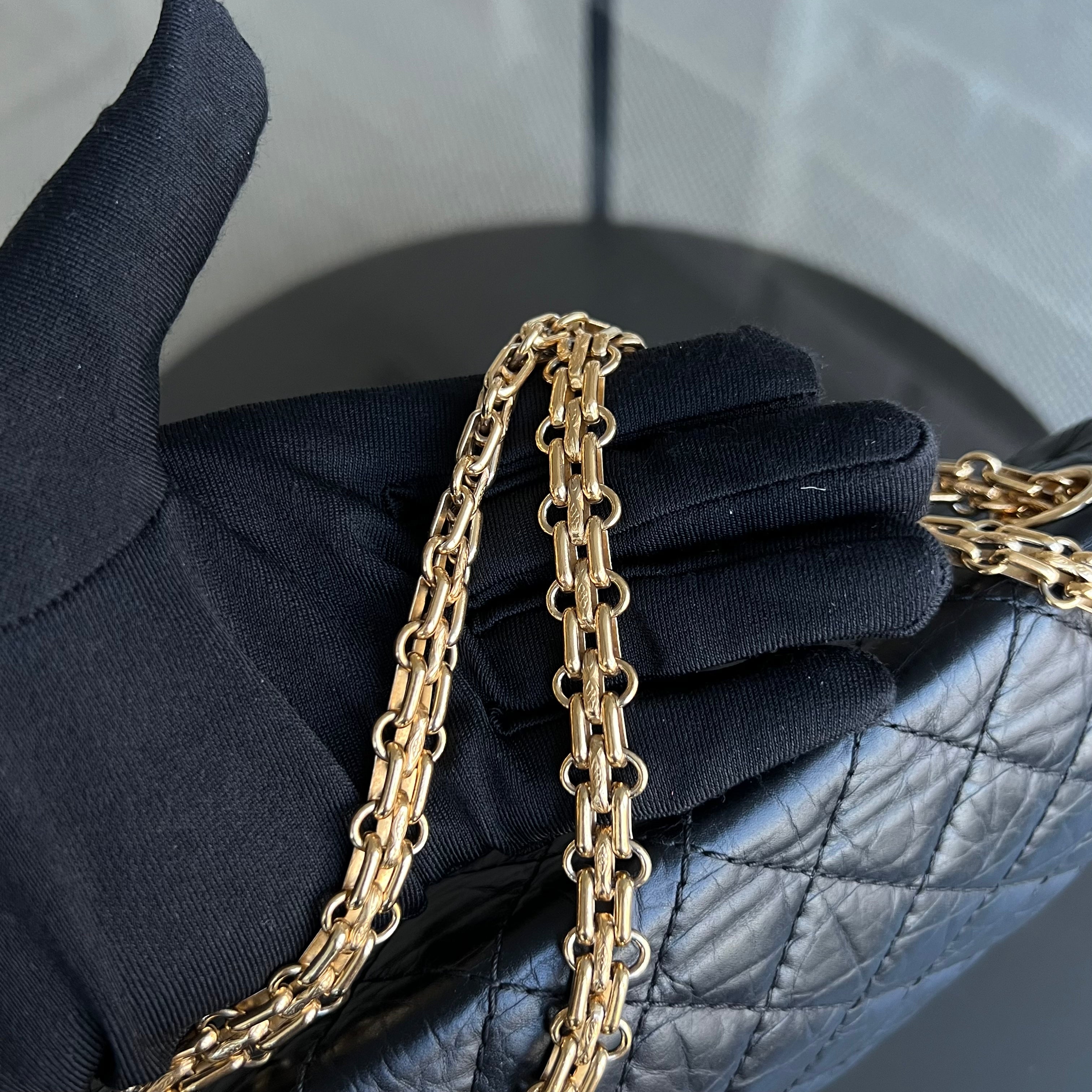 Chanel 2.55 Reissue 225 Medium 24CM Quilted Calfskin Black Ruthenium Golden Hardware Series 13 - Luxury Evermore