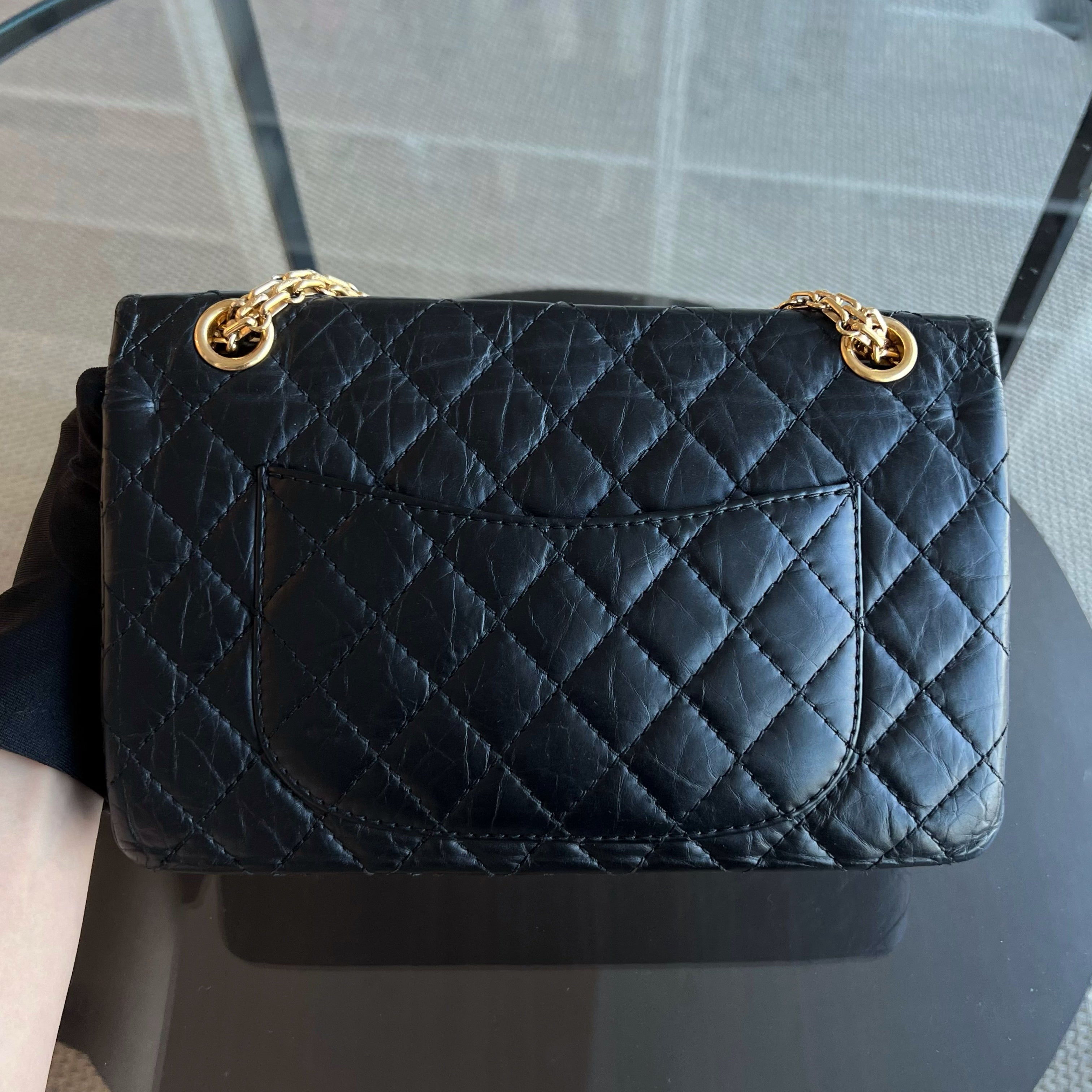 Chanel 2.55 Reissue 225 Medium 24CM Quilted Calfskin Black Ruthenium Golden Hardware Series 13 - Luxury Evermore
