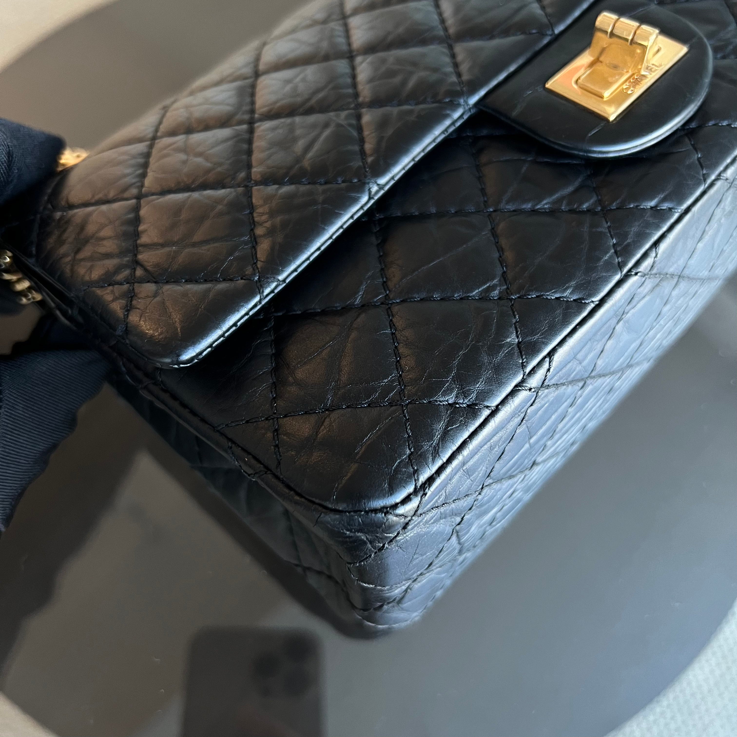 Chanel 2.55 Reissue 225 Medium 24CM Quilted Calfskin Black Ruthenium Golden Hardware Series 13 - Luxury Evermore
