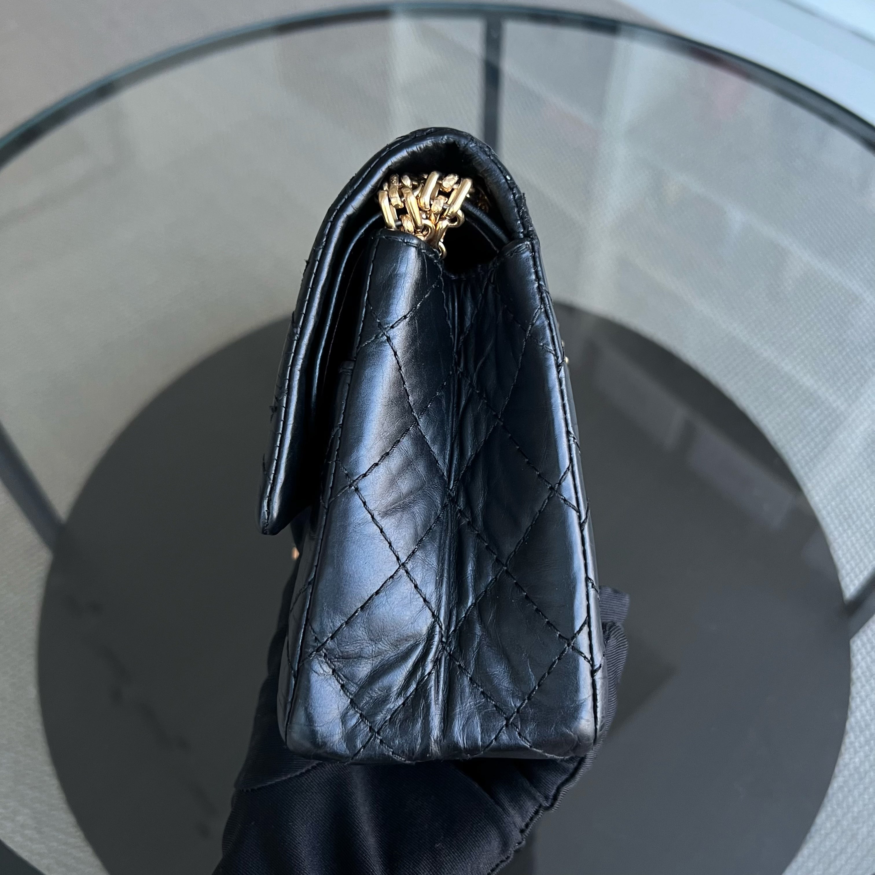 Chanel 2.55 Reissue 225 Medium 24CM Quilted Calfskin Black Ruthenium Golden Hardware Series 13 - Luxury Evermore