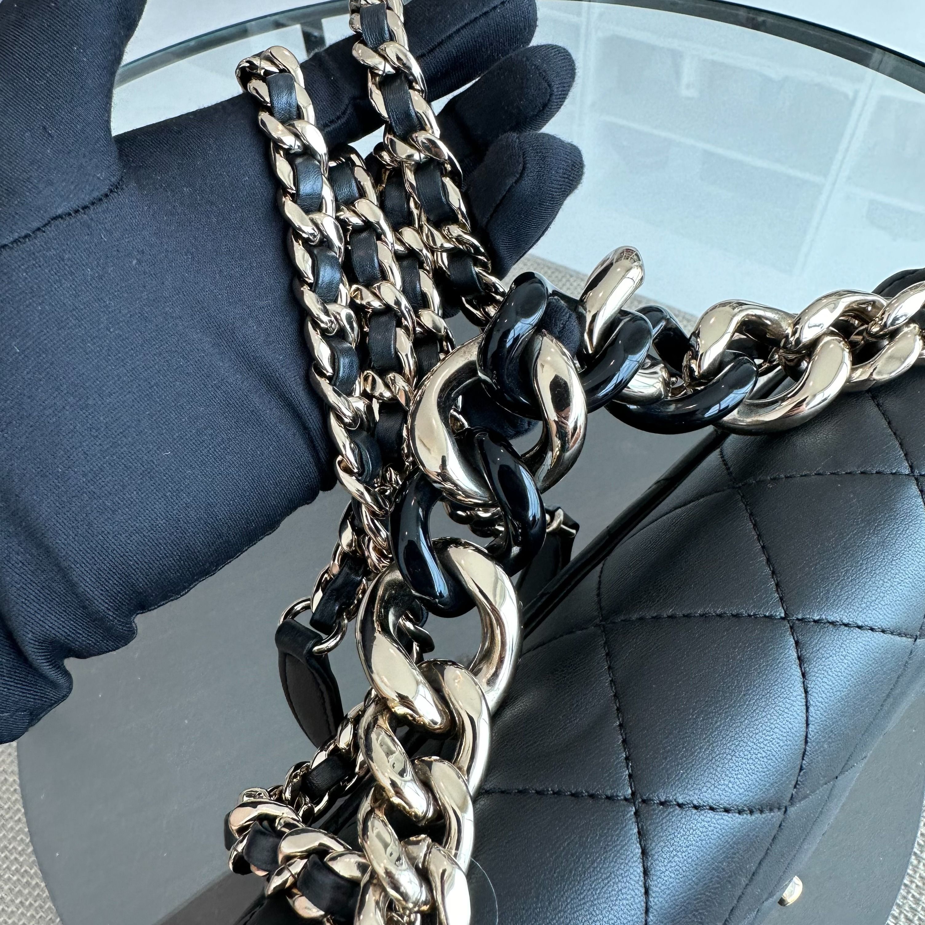 Chanel 2020 Elegant Resin Chain Classic Flap Quilted Lambskin Black GHW No 29 - Luxury Evermore