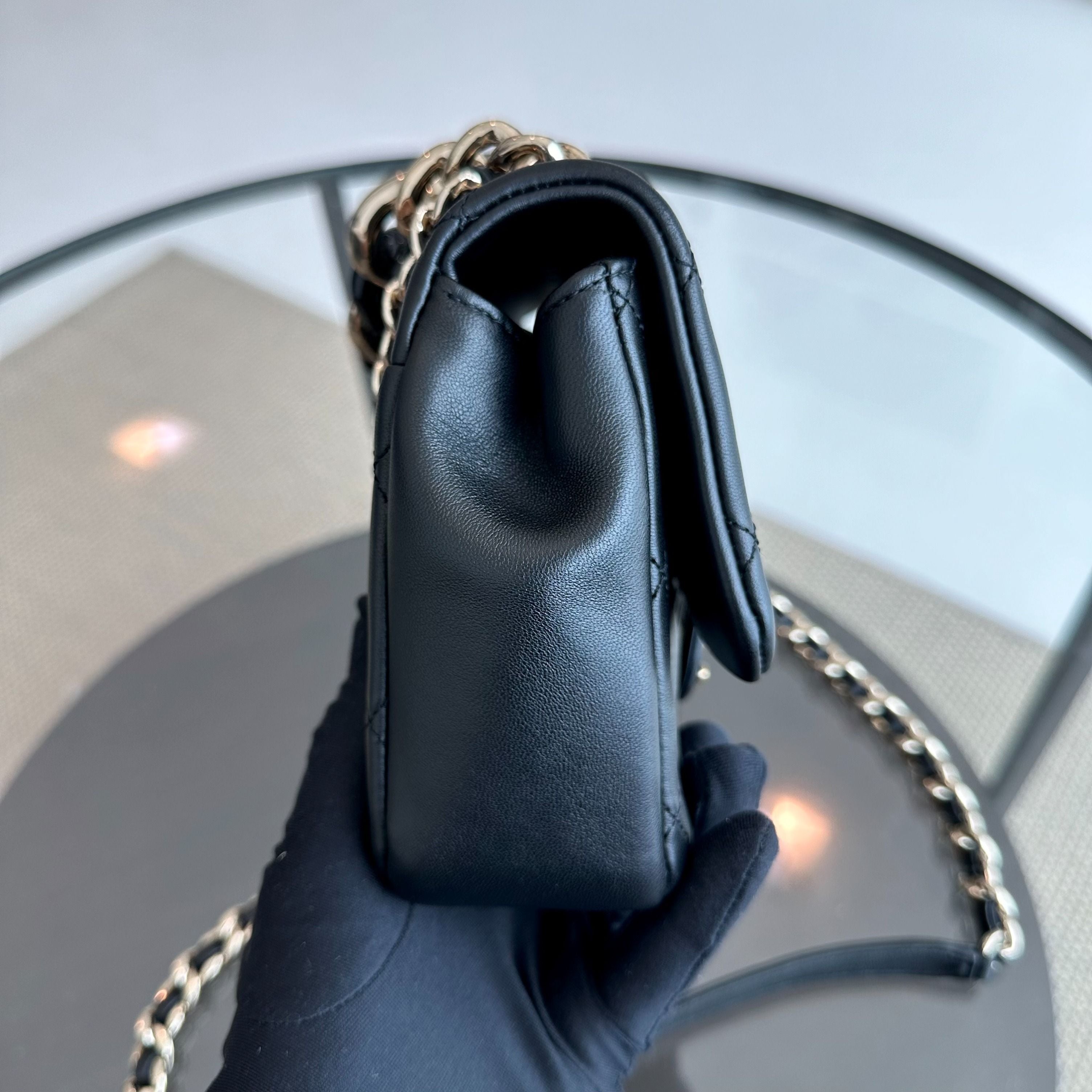 Chanel 2020 Elegant Resin Chain Classic Flap Quilted Lambskin Black GHW No 29 - Luxury Evermore