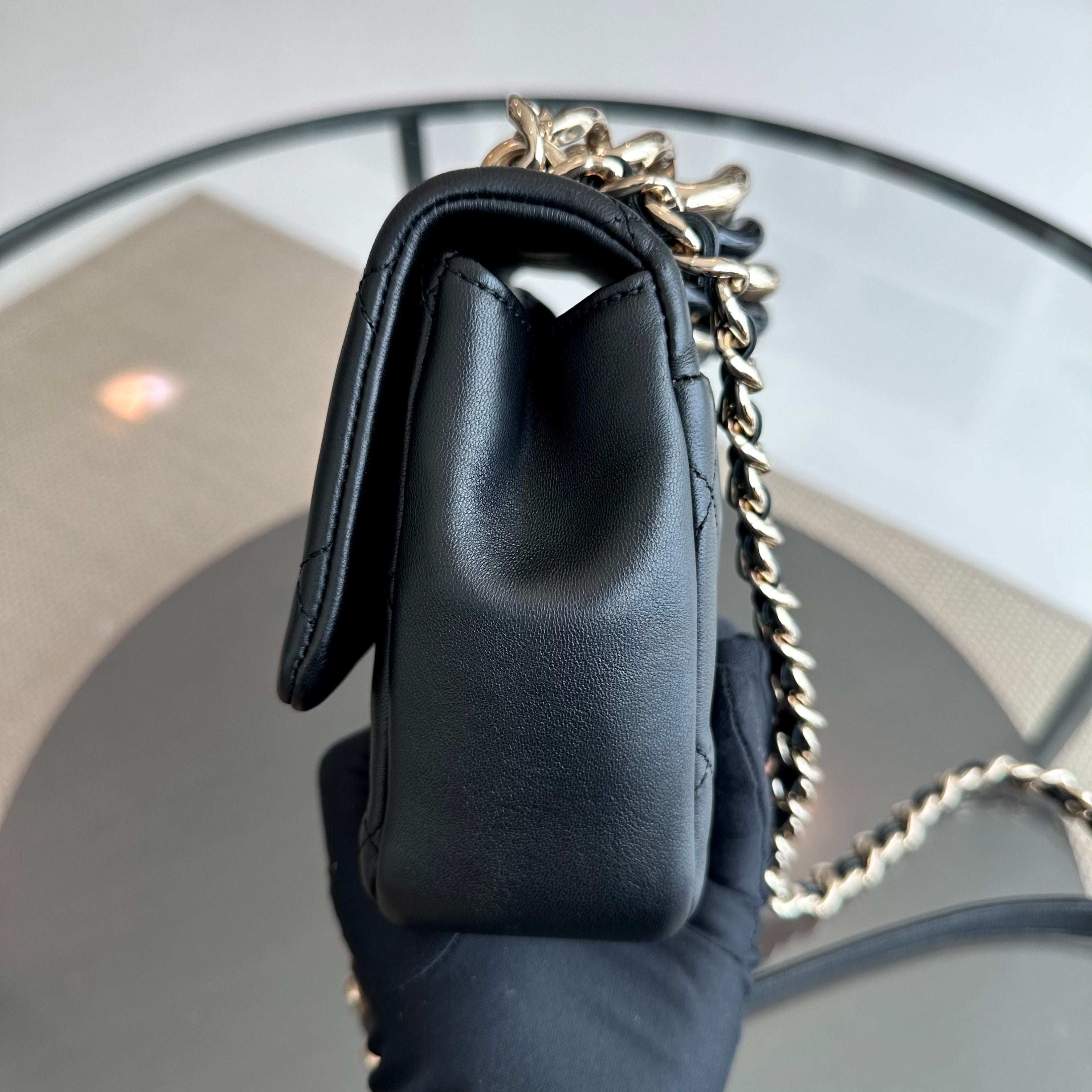 Chanel 2020 Elegant Resin Chain Classic Flap Quilted Lambskin Black GHW No 29 - Luxury Evermore