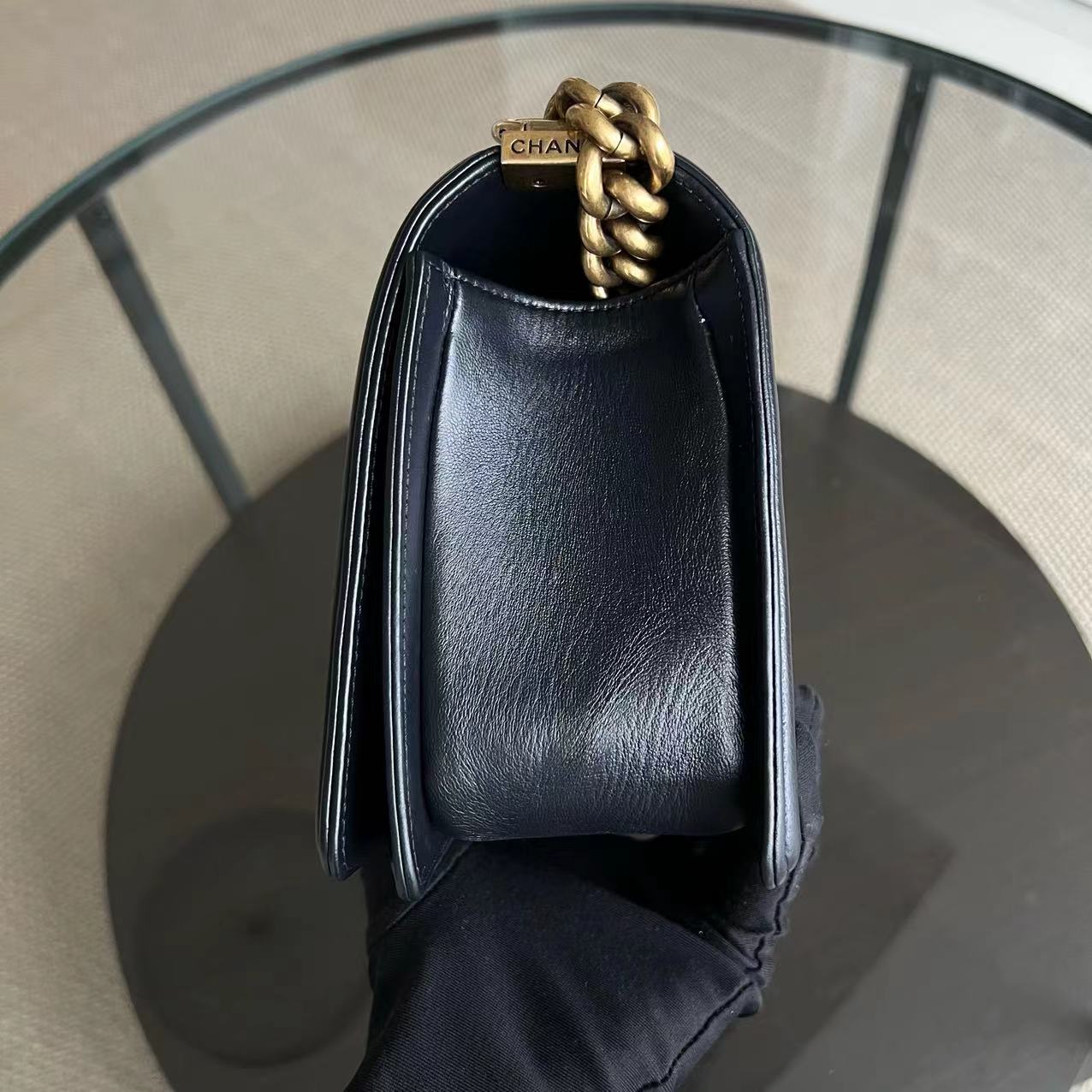 Chanel Black Boy Old Medium 25CM Quilted Lambskin Iridescent Leboy Black GHW No 20 - Luxury Evermore