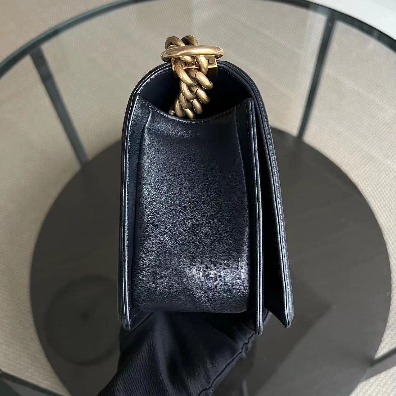 Chanel Black Boy Old Medium 25CM Quilted Lambskin Iridescent Leboy Black GHW No 20 - Luxury Evermore