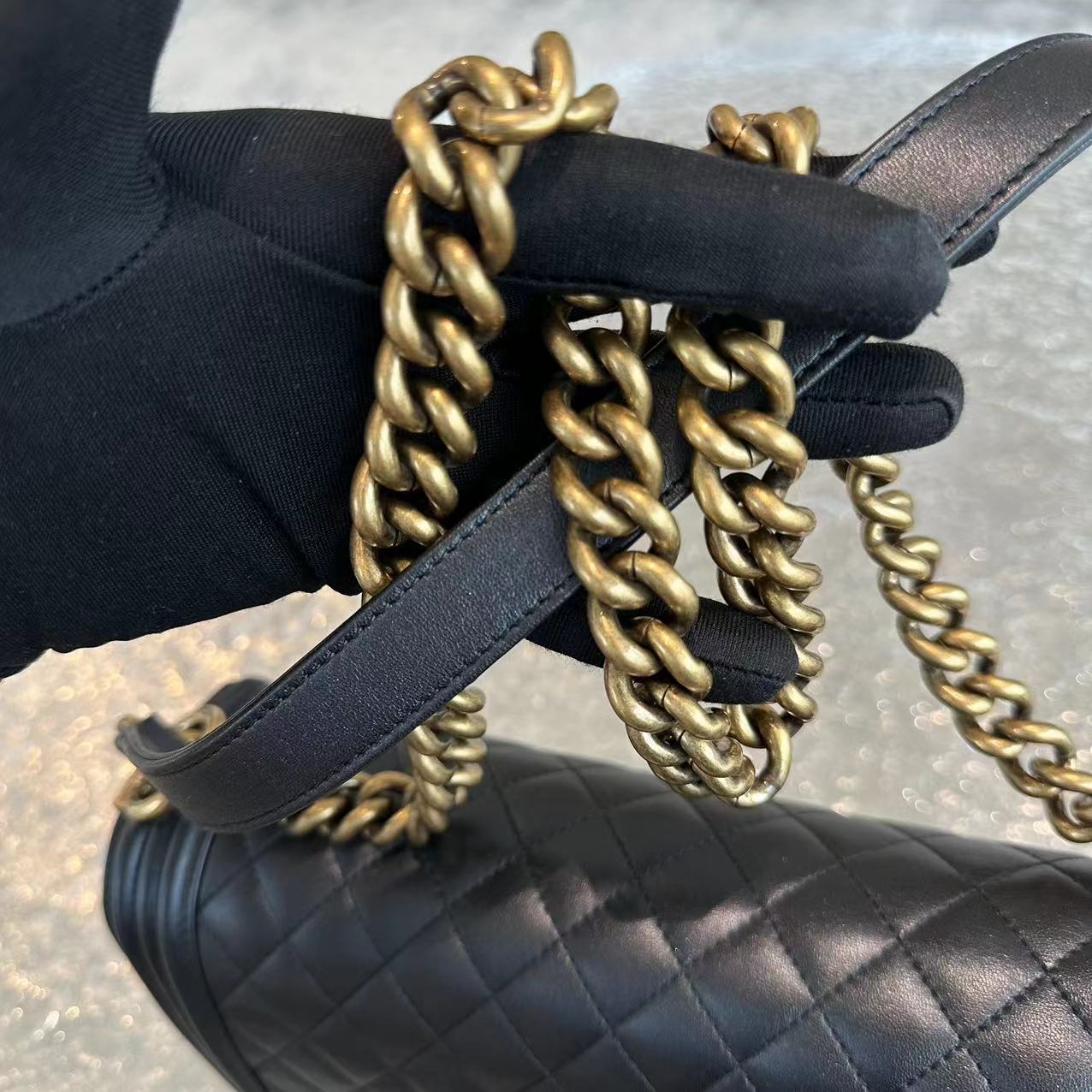 Chanel Boy Large 30CM Quilted Lambskin Leboy Black GHW No 19 - Luxury Evermore