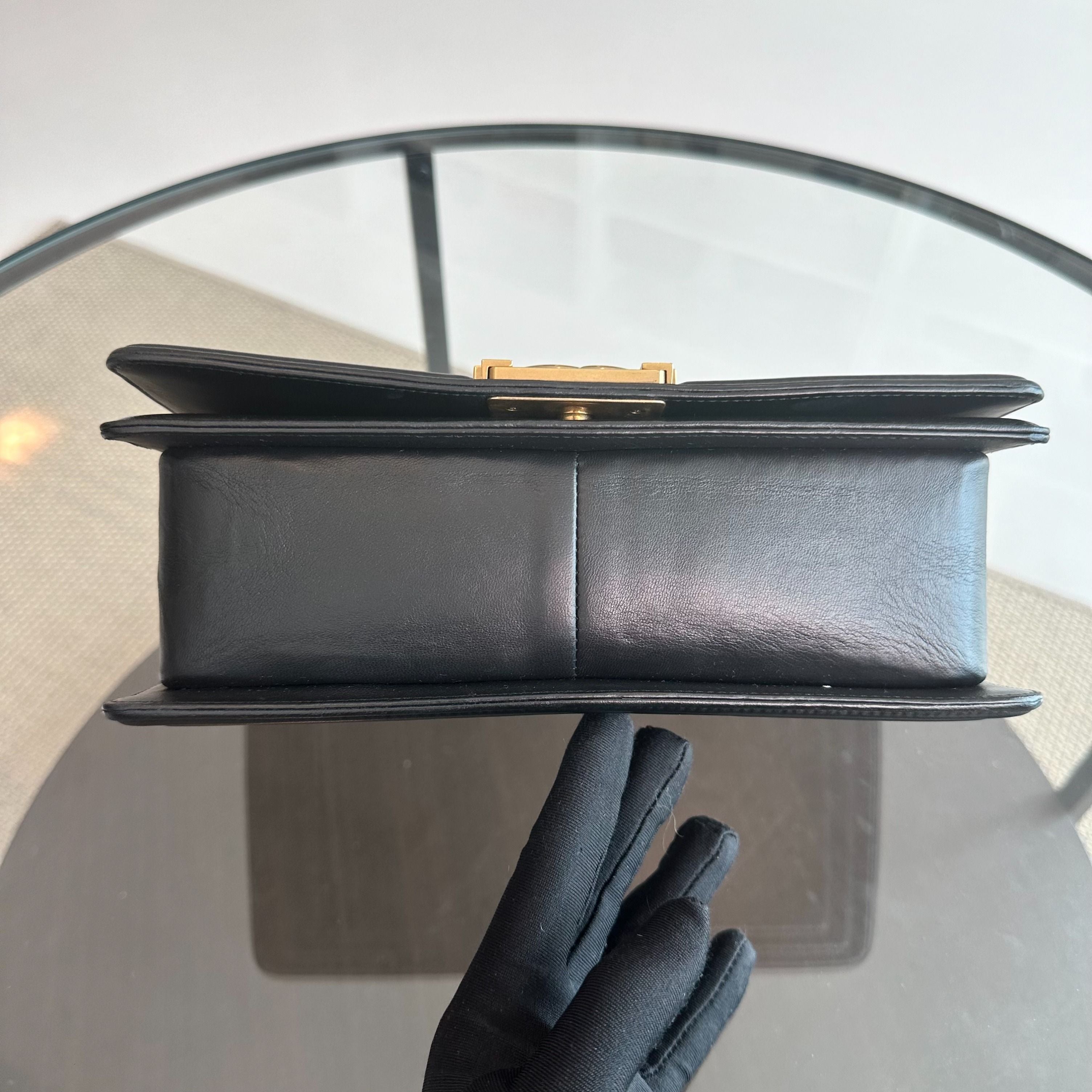 Chanel Boy Old Medium 25CM Lambskin Leboy Black GHW No 19 - Luxury Evermore