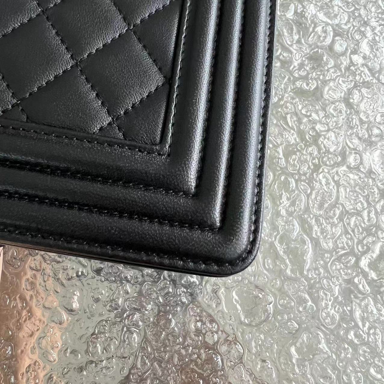 Chanel Boy Old Medium 25CM Quilted Lambskin Black Leboy Ruthenium Silver Hardware - Luxury Evermore