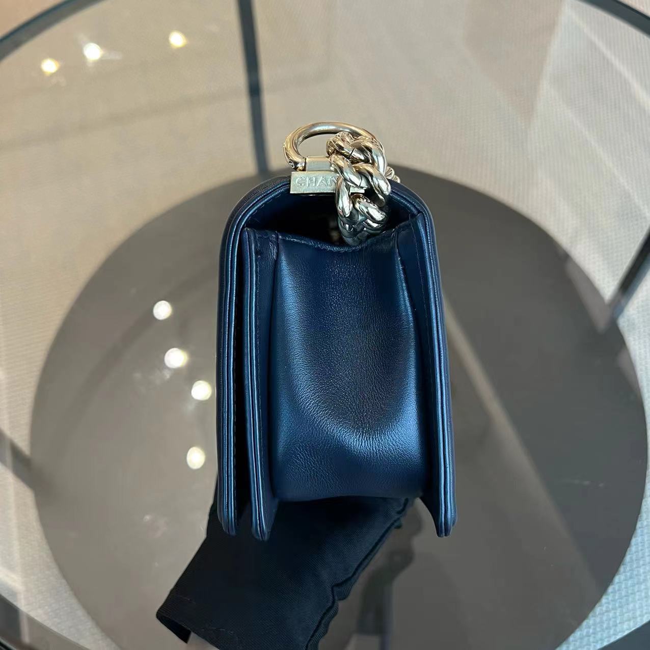 Chanel Boy Small 20CM Quilted Lambskin Dark Navy Blue Leboy Golden Hardware Series 25 - Luxury Evermore