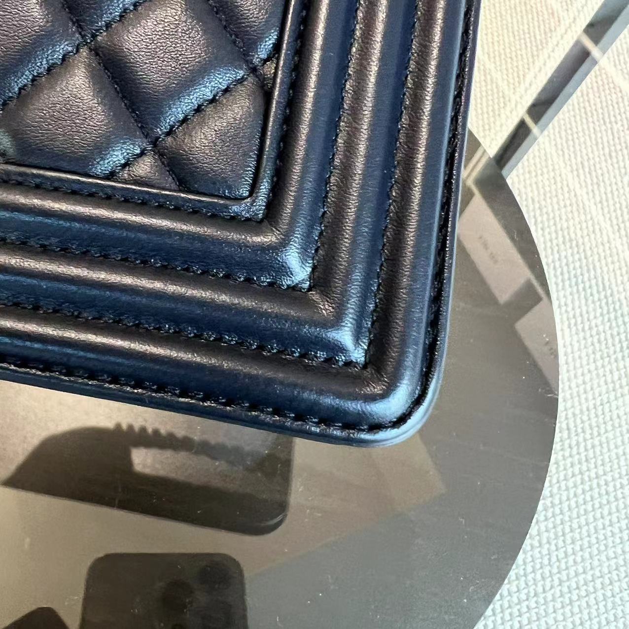 Chanel Boy Small 20CM Quilted Lambskin Dark Navy Blue Leboy Golden Hardware Series 25 - Luxury Evermore