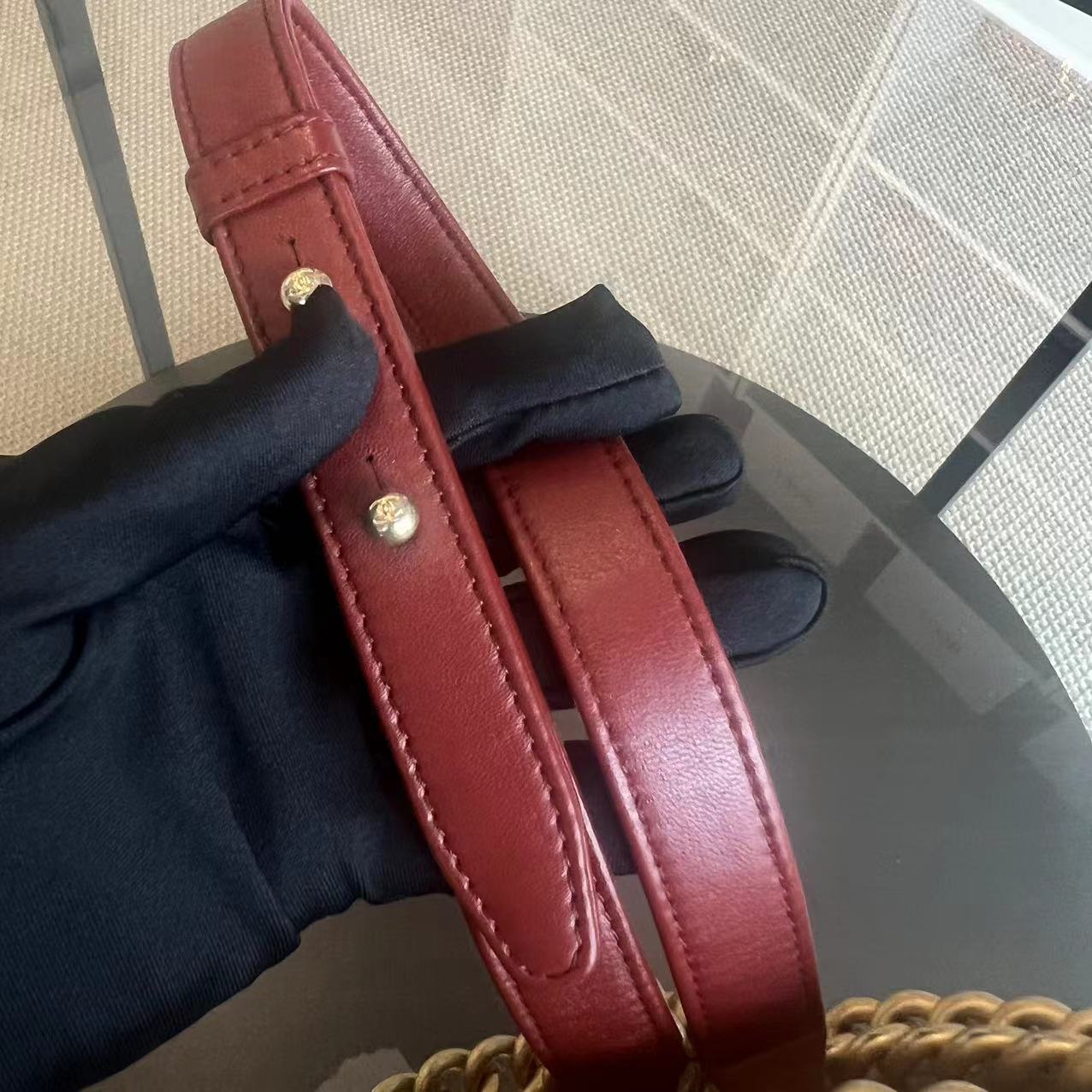 Chanel Boy Small Quilted Lambskin Dark Red Golden Hardware Leboy Series 24 - Luxury Evermore