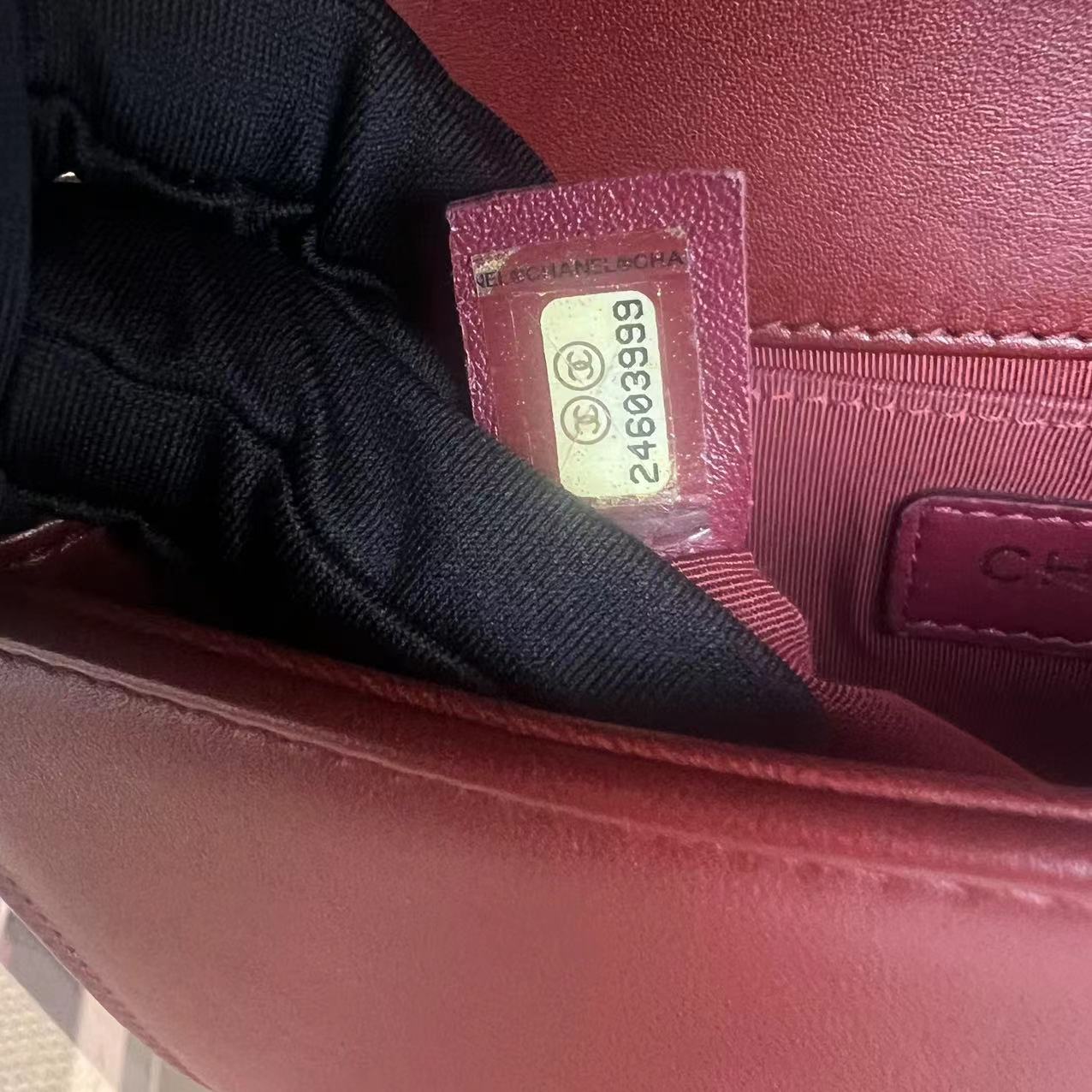 Chanel Boy Small Quilted Lambskin Dark Red Golden Hardware Leboy Series 24 - Luxury Evermore