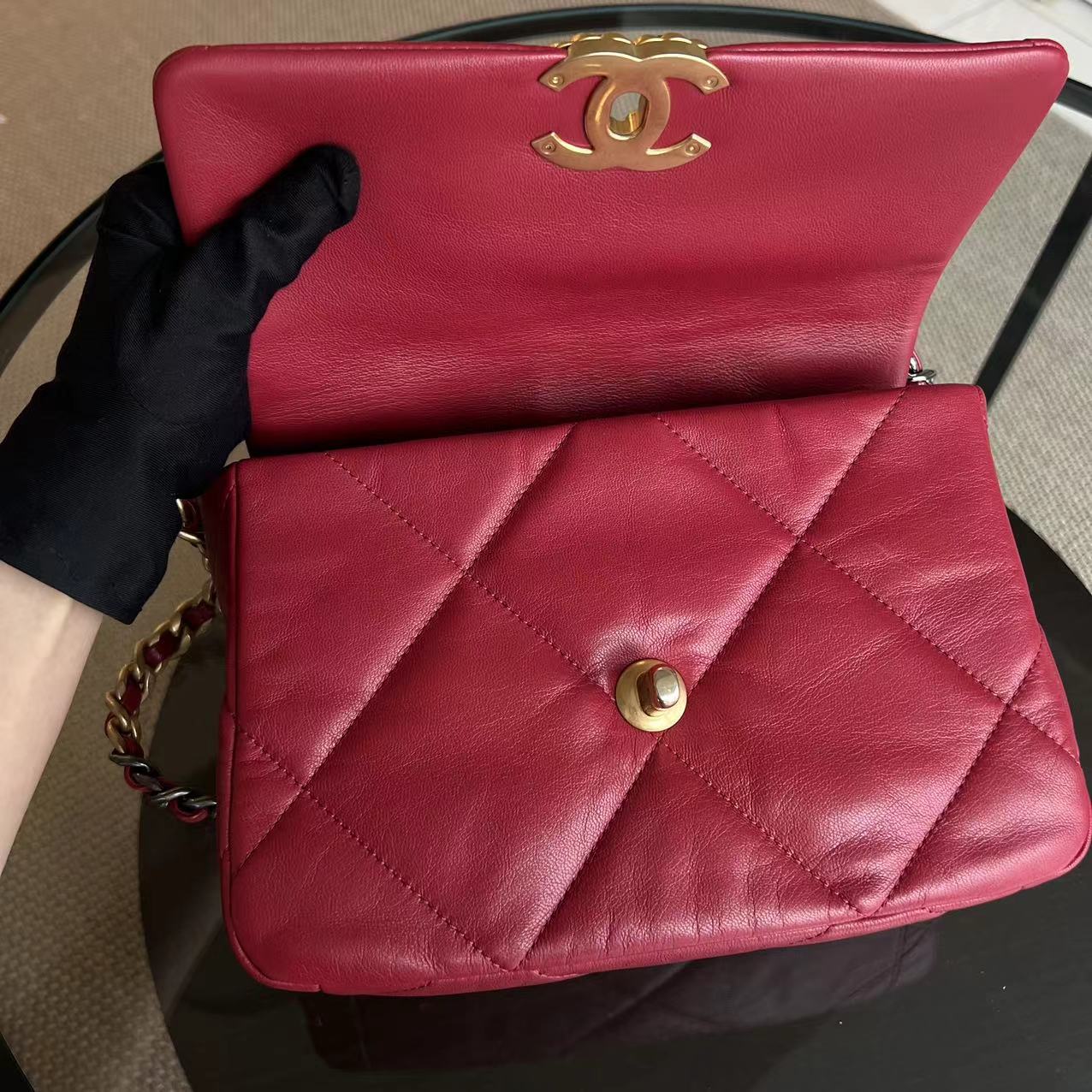 Chanel C19 Goatskin Small 19 Quilted Goatskin Burgundy Dark Red GHW No 30 - Luxury Evermore