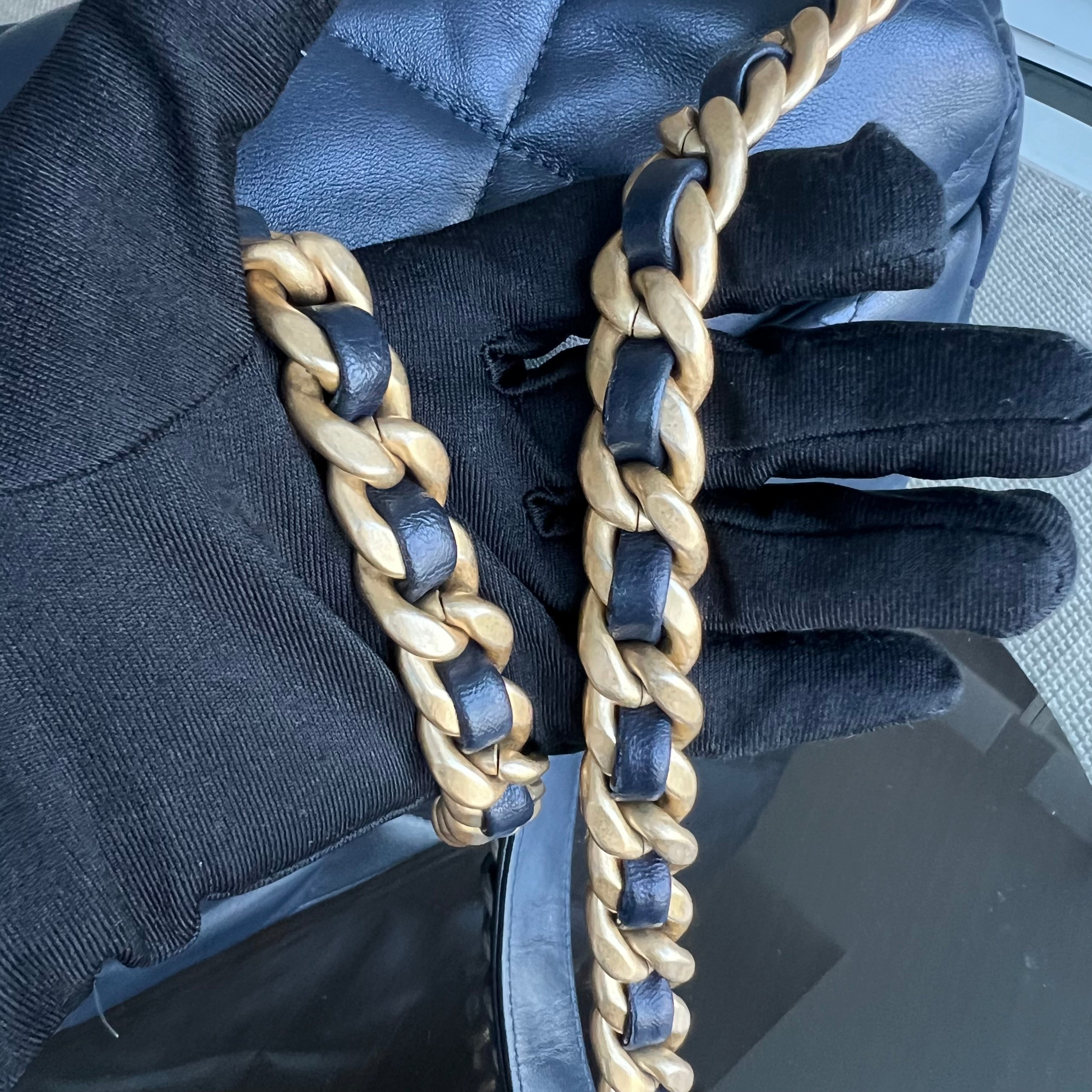 Chanel C19 Medium 19 Bag Quilted Goatskin Midnight Dark Blue Two-Tone Golden Hardware Series 30 - Luxury Evermore