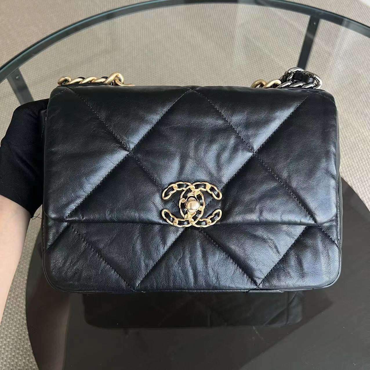 Chanel C19 Small 19 Bag Quilted Goatskin Black Two-Tone Hardware Series 30 - Luxury Evermore
