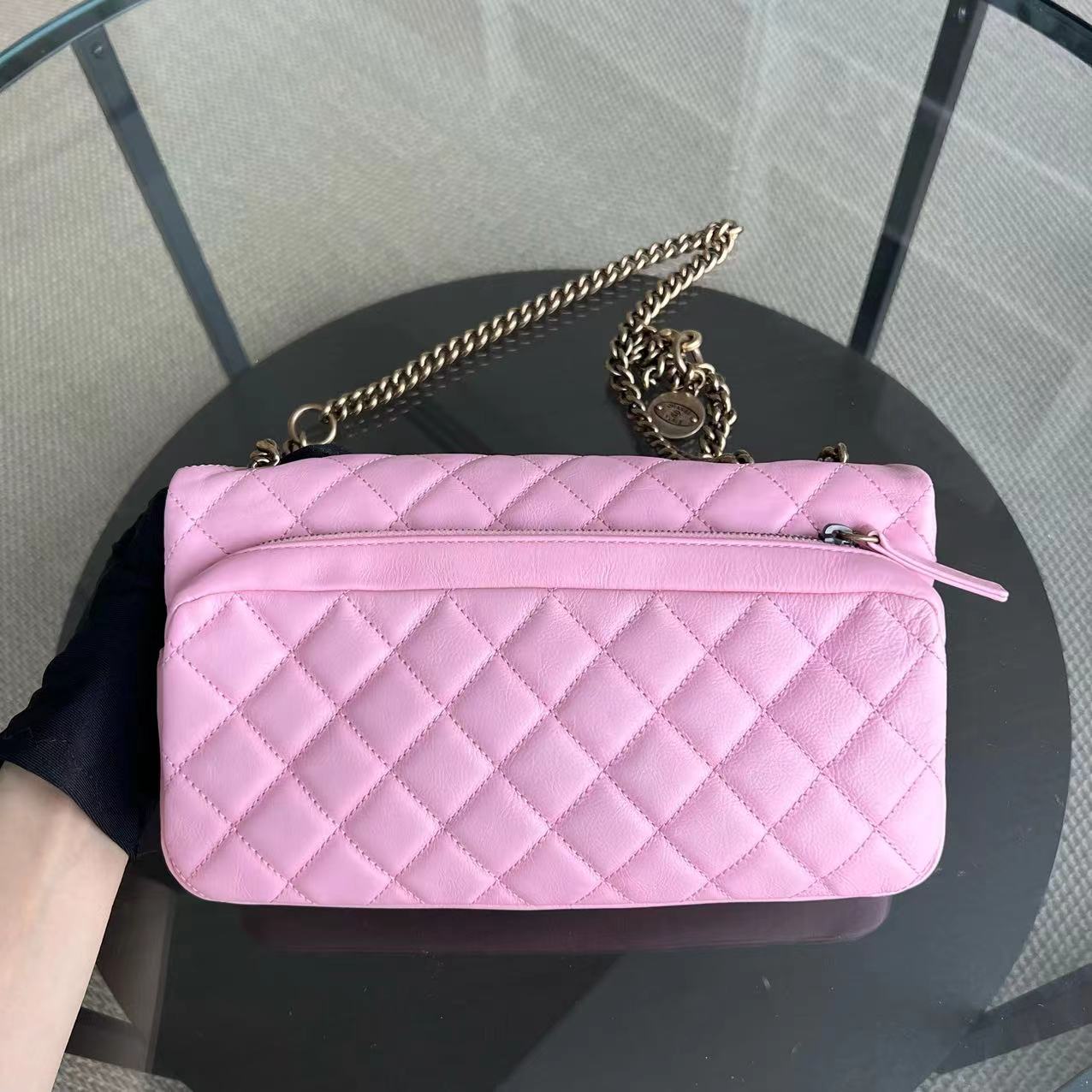 Chanel Calfskin CC Seasonal Flap Zipped Single Flap Quilted Pink Golden Hardware Series 18 - Luxury Evermore