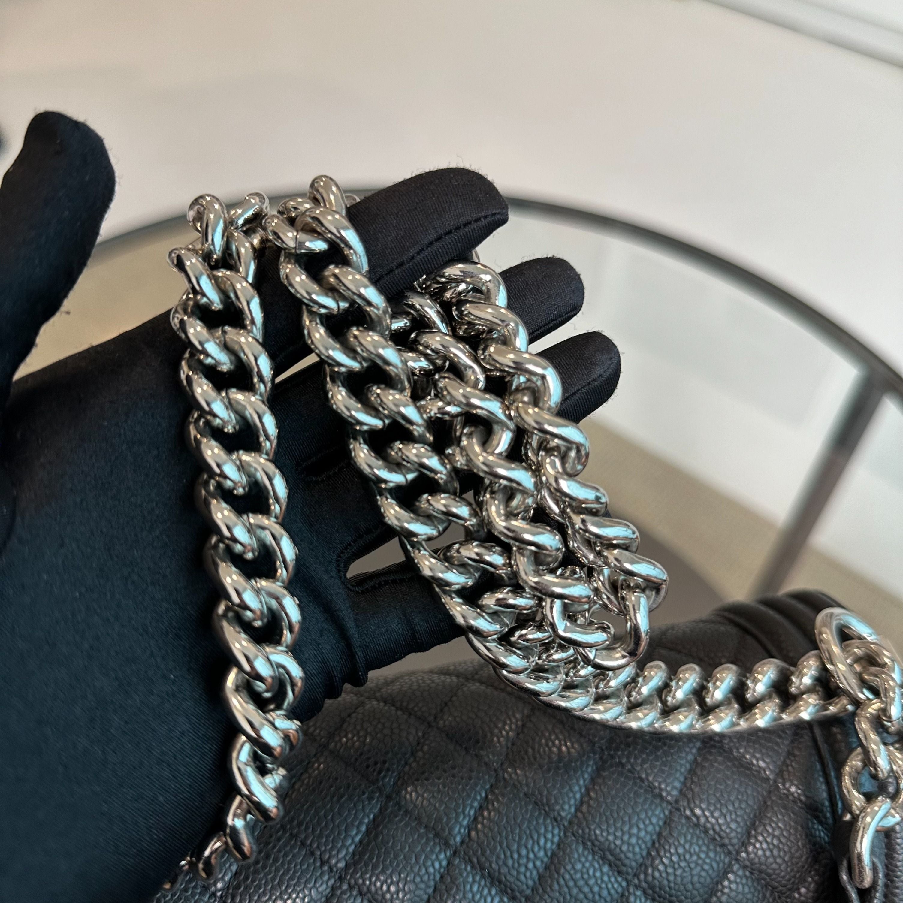 Chanel Caviar Boy Large 30CM Calfskin Leboy Black SHW No 17 - Luxury Evermore