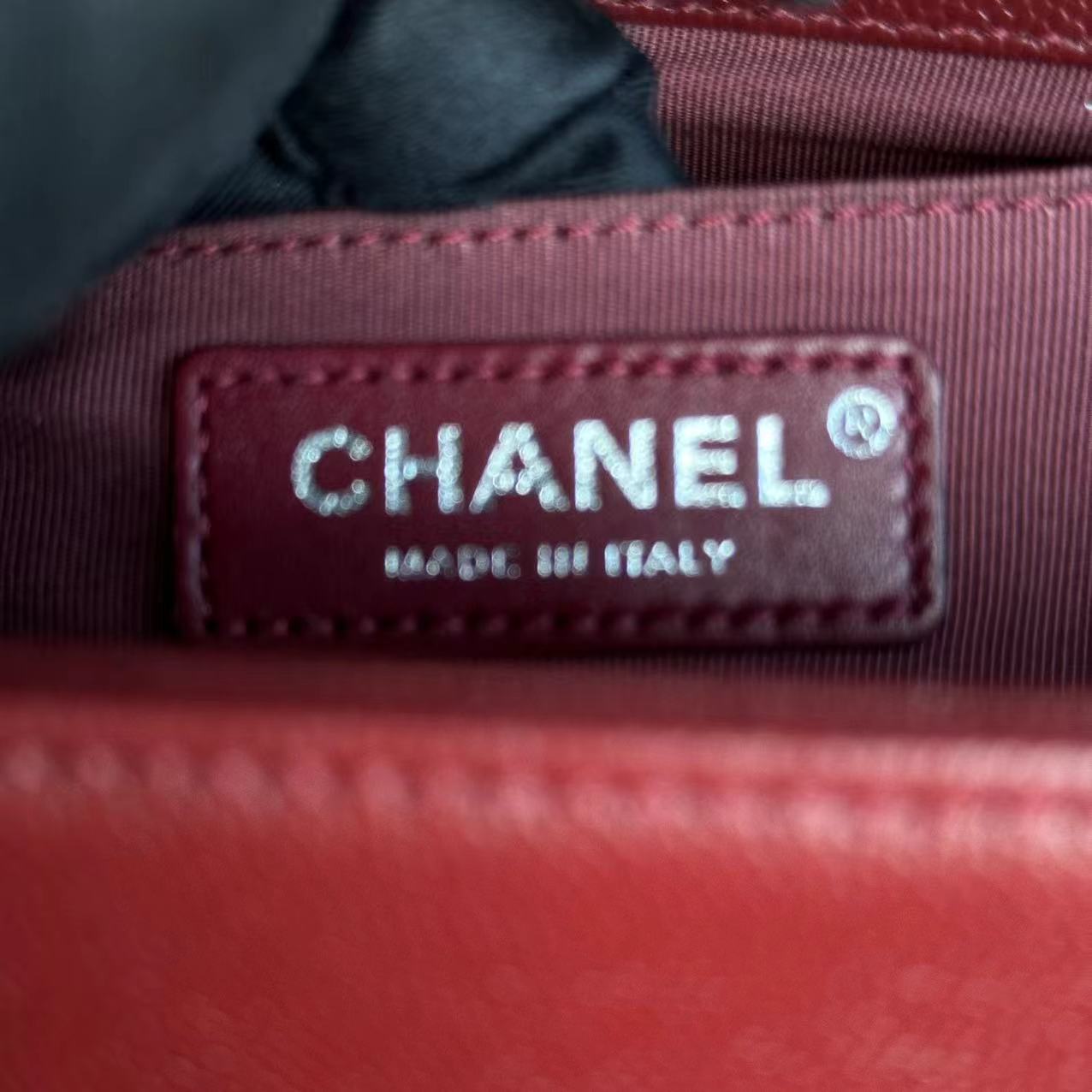 Chanel Caviar Boy Old Medium 25CM Chevron Calfskin Leboy Burgundy Dark Red RSHW No 24 - Luxury Evermore