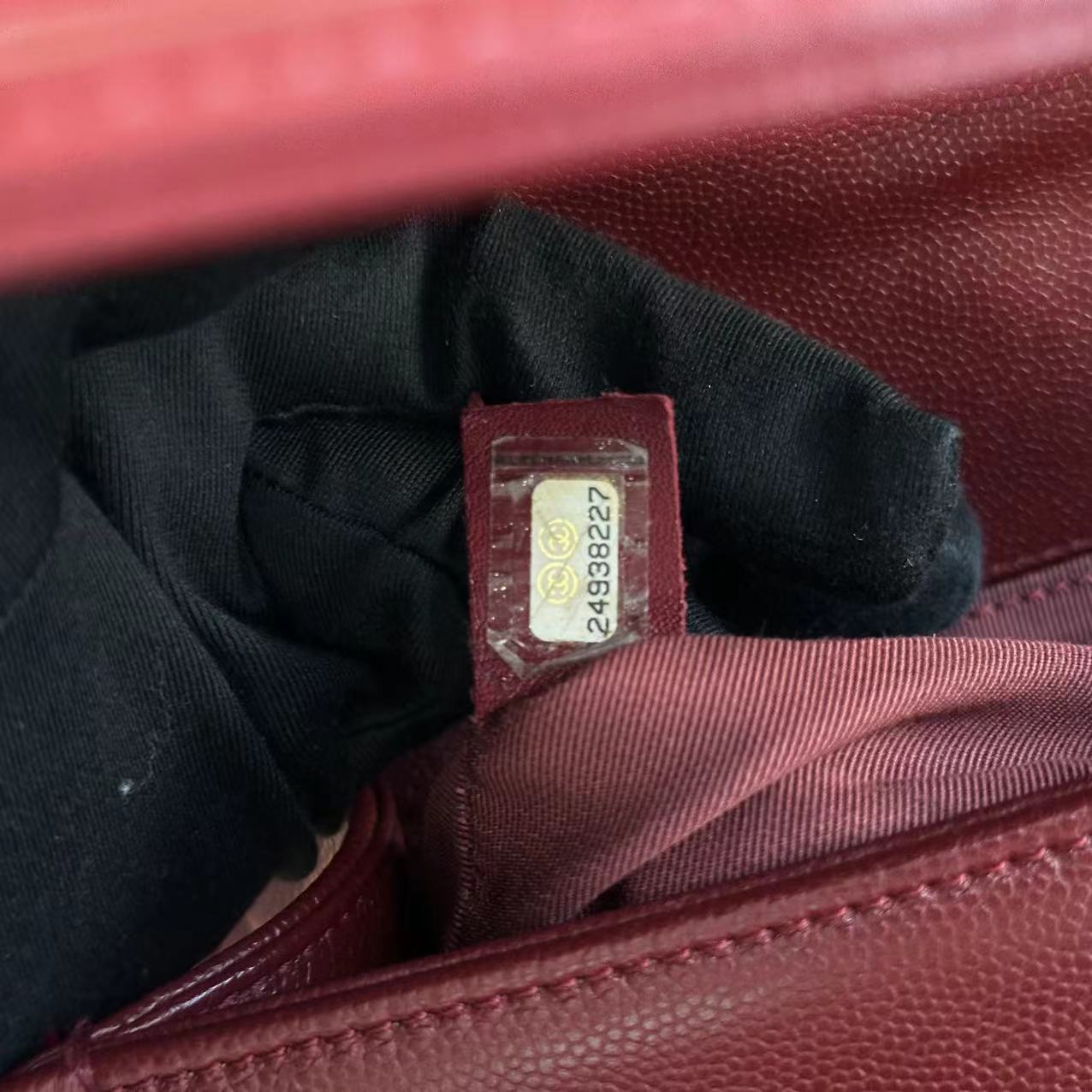 Chanel Caviar Boy Old Medium 25CM Chevron Calfskin Leboy Burgundy Dark Red RSHW No 24 - Luxury Evermore