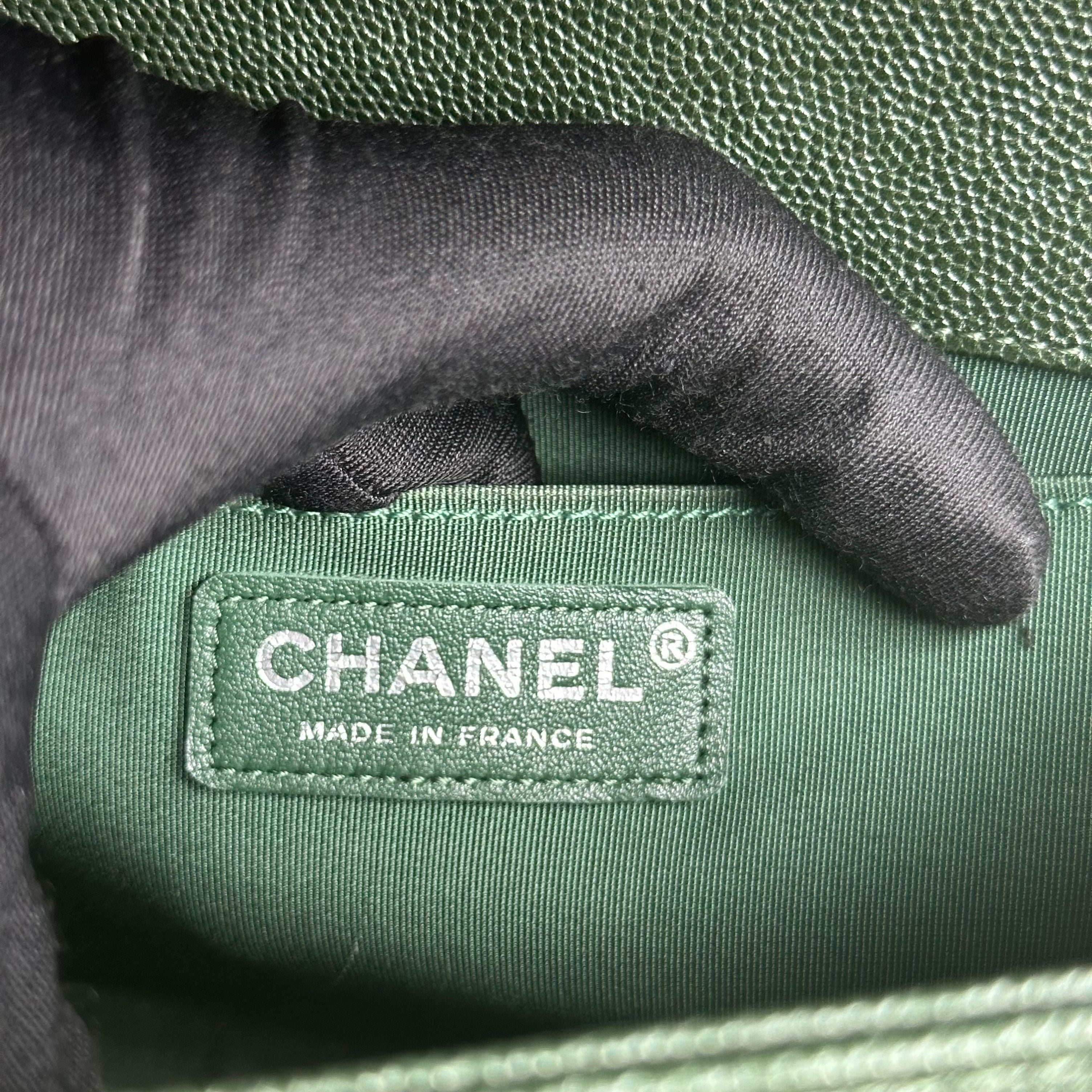 Chanel Caviar Boy Old Medium 25CM Chevron Calfskin Leboy Dark Green RSHW No 26 - Luxury Evermore
