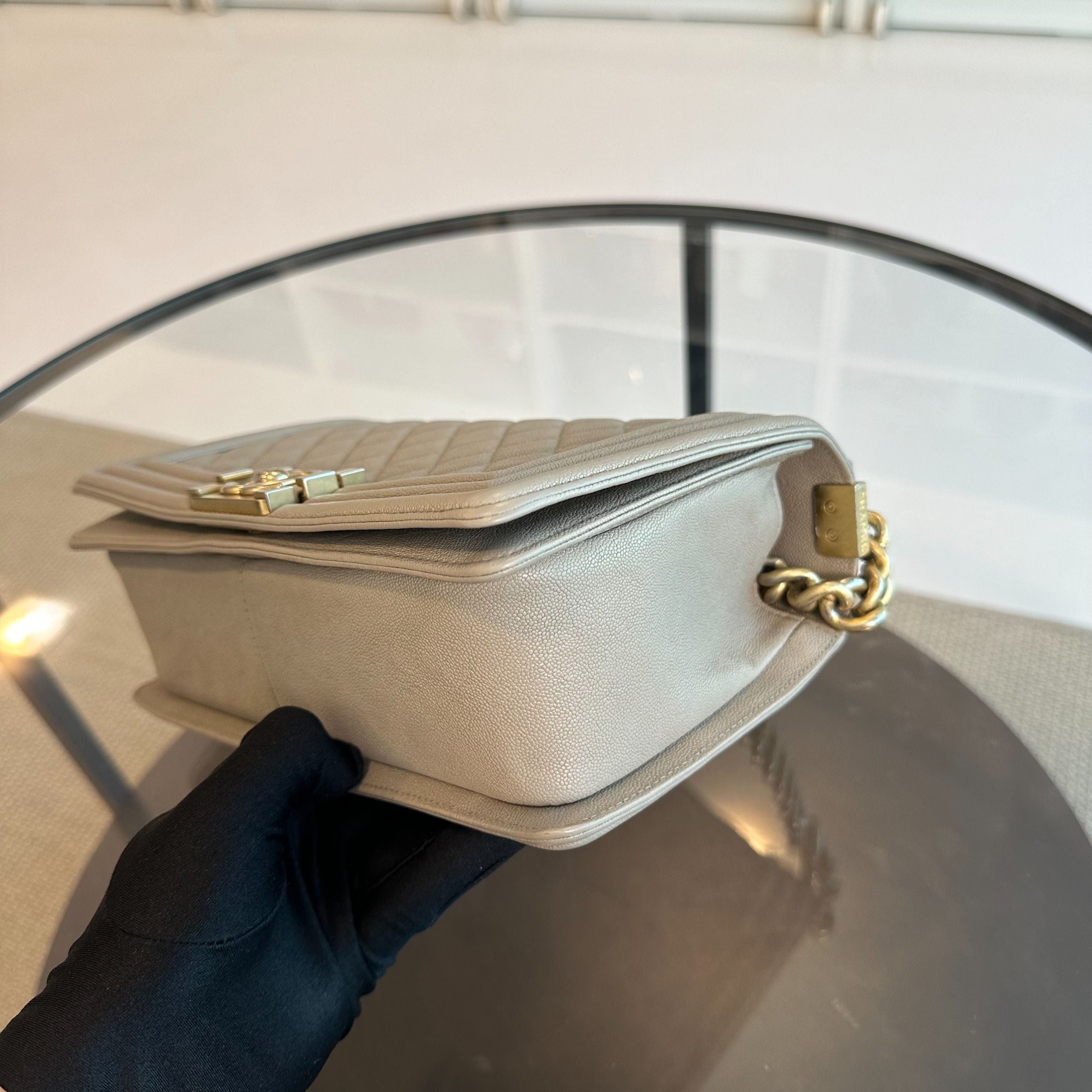 Chanel Caviar Boy Old Medium 25cm Leboy Grey GHW No 27 - Luxury Evermore