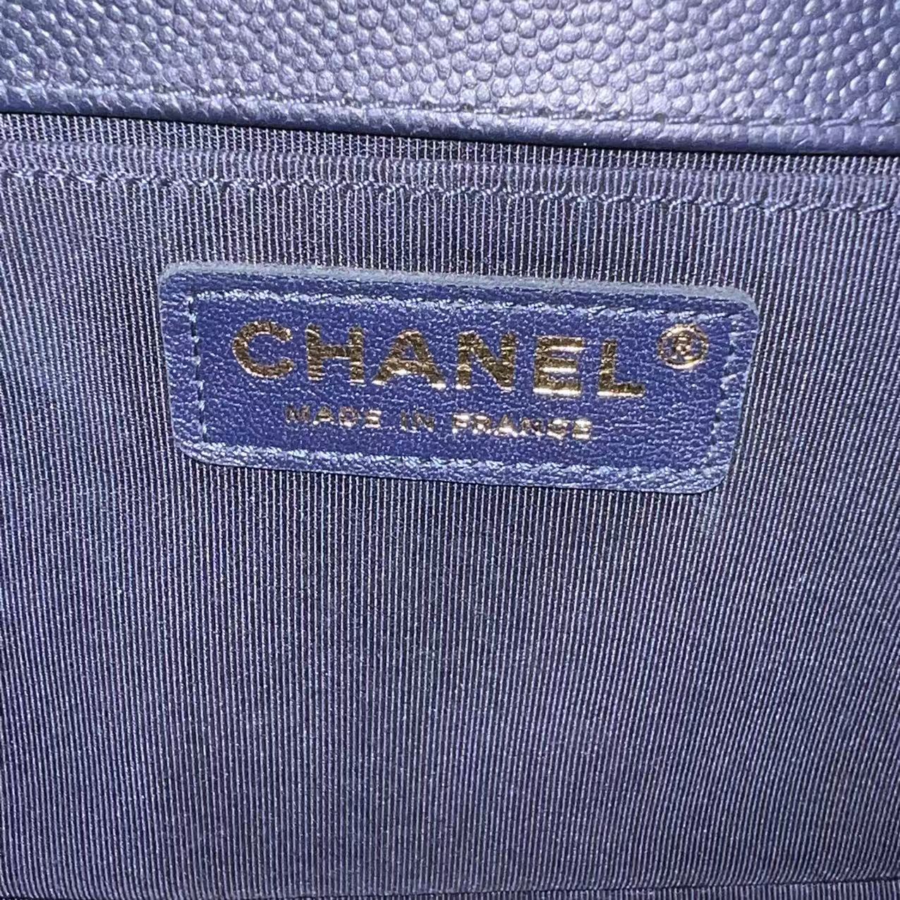 Chanel Caviar Boy Old Medium 25CM Quilted Calfskin Dark Blue Leboy GHW No 23 - Luxury Evermore