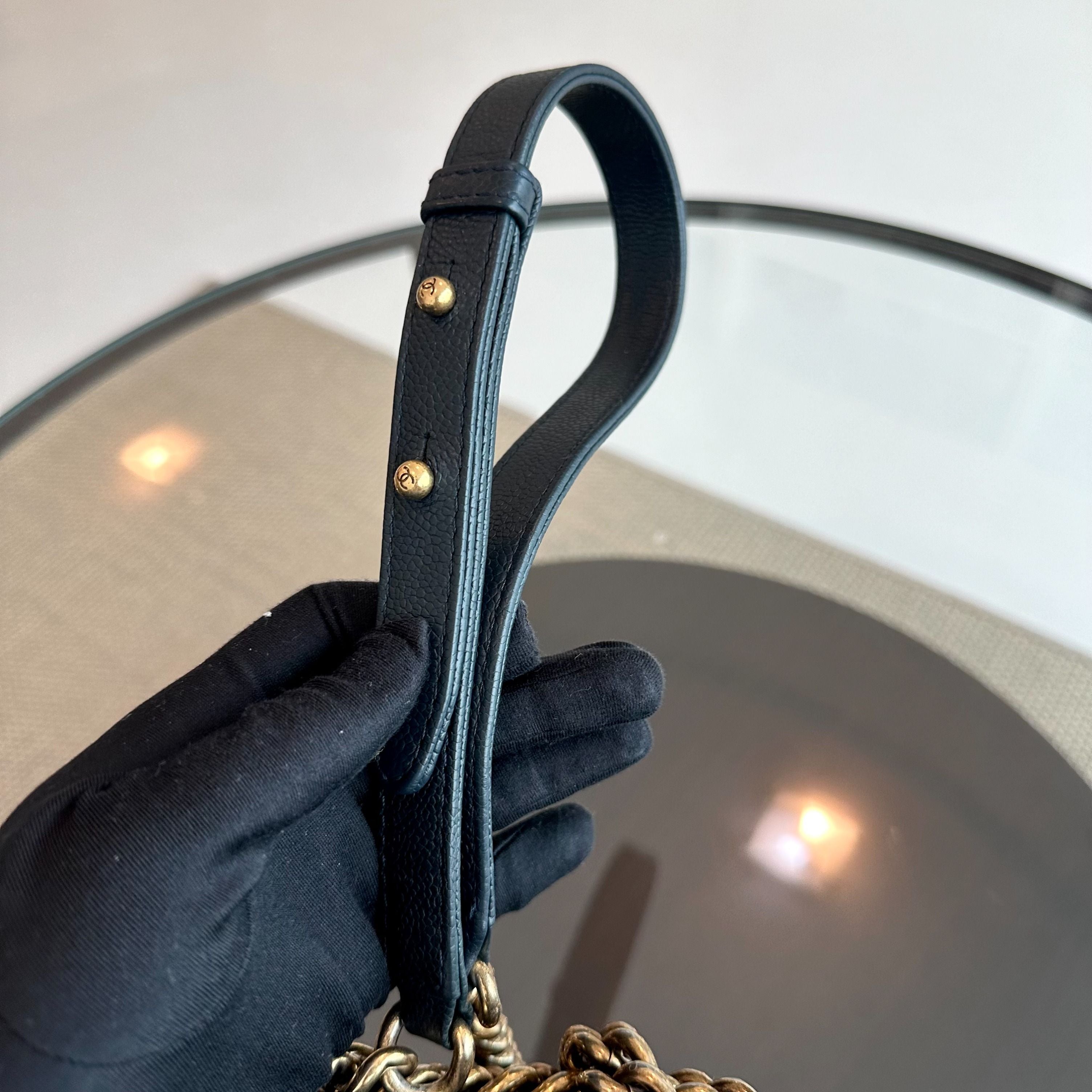 Chanel Caviar Boy Old Medium 25CM Quilted Calfskin Leboy Dark Blue RGHW No 20 - Luxury Evermore