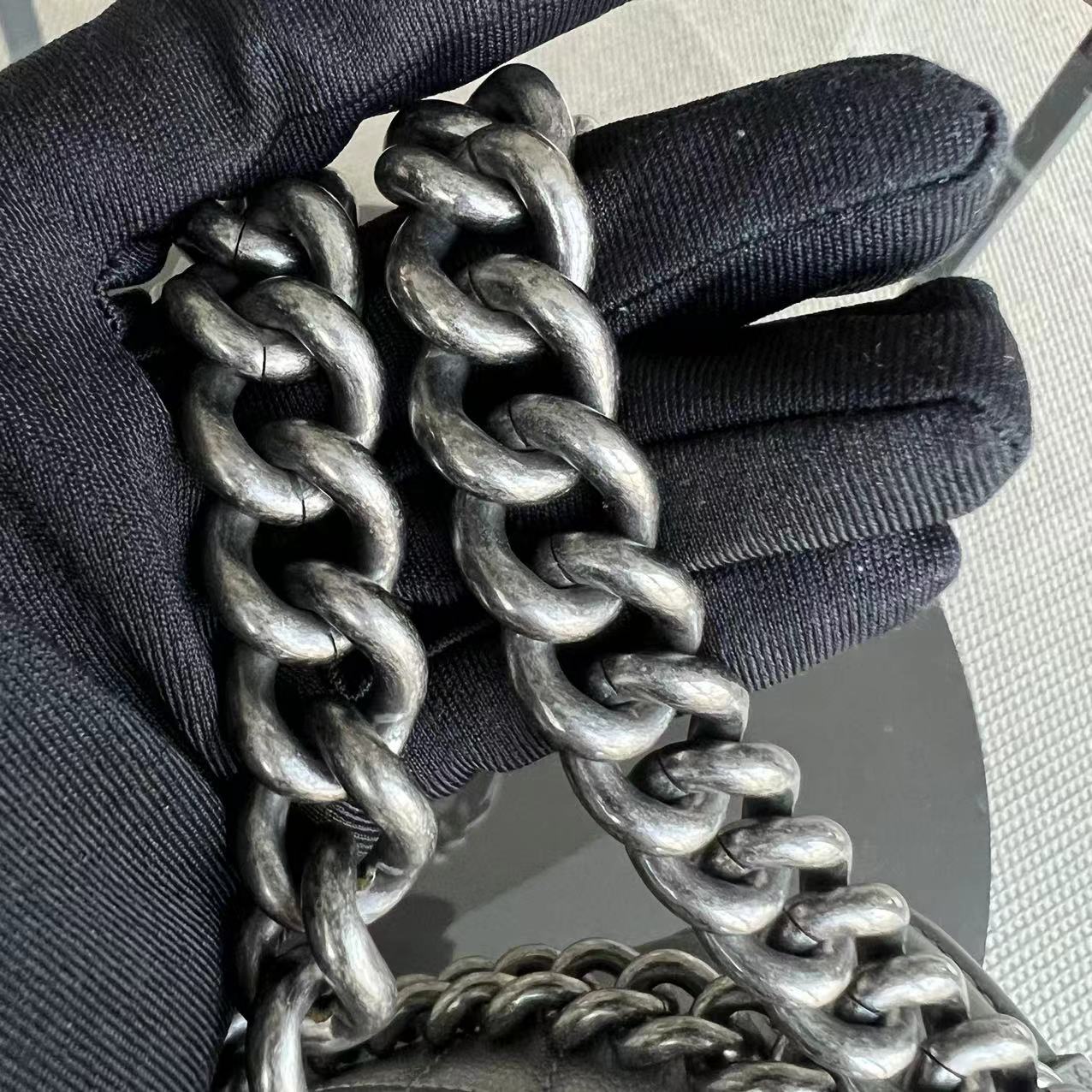 Chanel Caviar Boy Old Medium 25CM Quilted Grained Calfskin Silver Ruthenium Silver Hardware Series 24 - Luxury Evermore