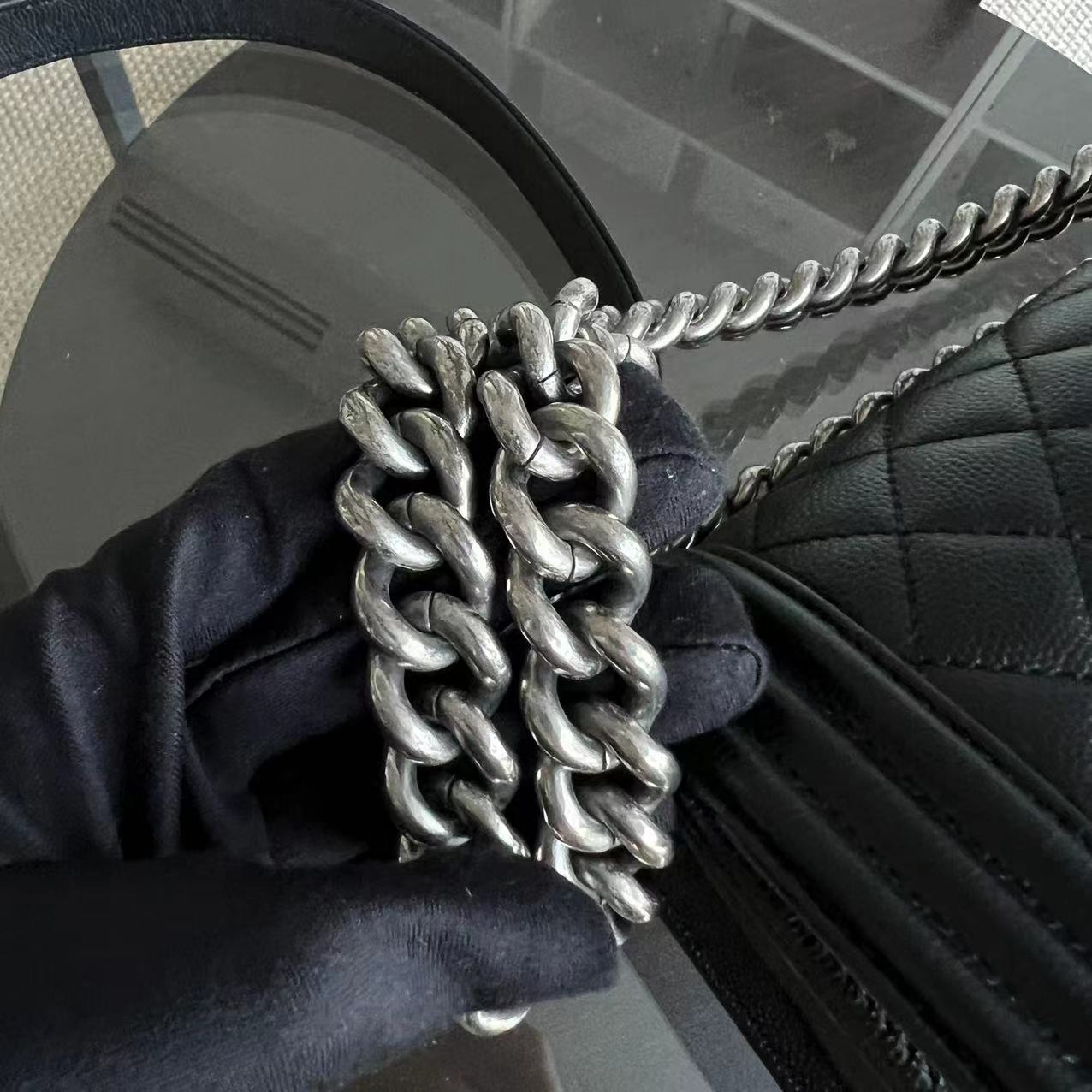 Chanel Caviar Boy Small 20CM Quilted Grained Calfskin Black Ruthenium Silver Hardware Series 27 - Luxury Evermore