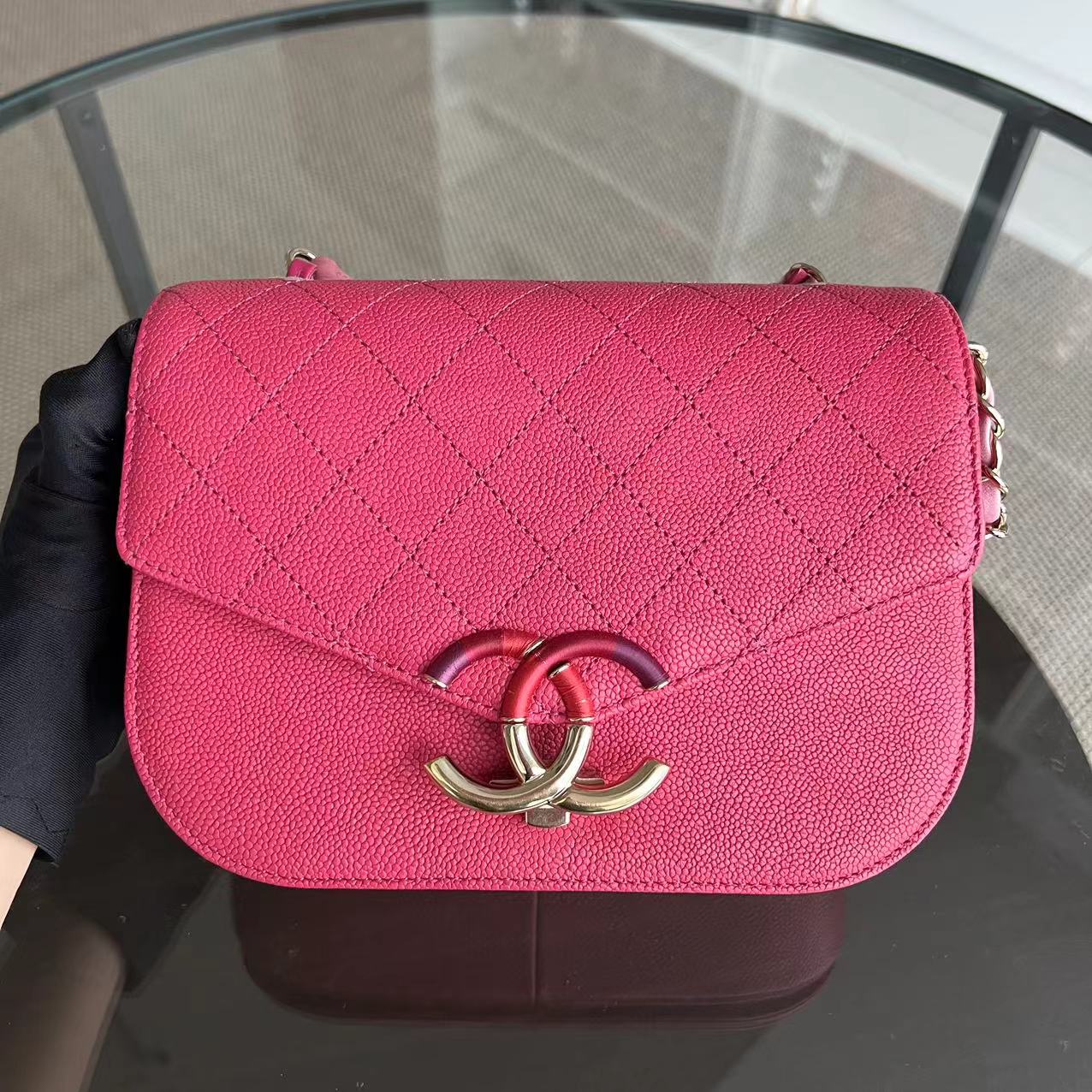 Chanel Caviar Coco Curve Cuba Small 21CM Thread Around Grained Calfskin Pink Golden Hardware Series 25 - Luxury Evermore