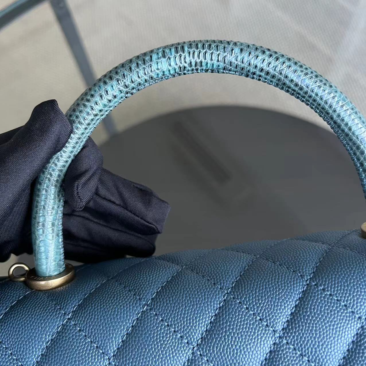 Chanel Caviar Coco Handle Medium Quilted Calfskin Blue Golden Hardware Series 26 - Luxury Evermore