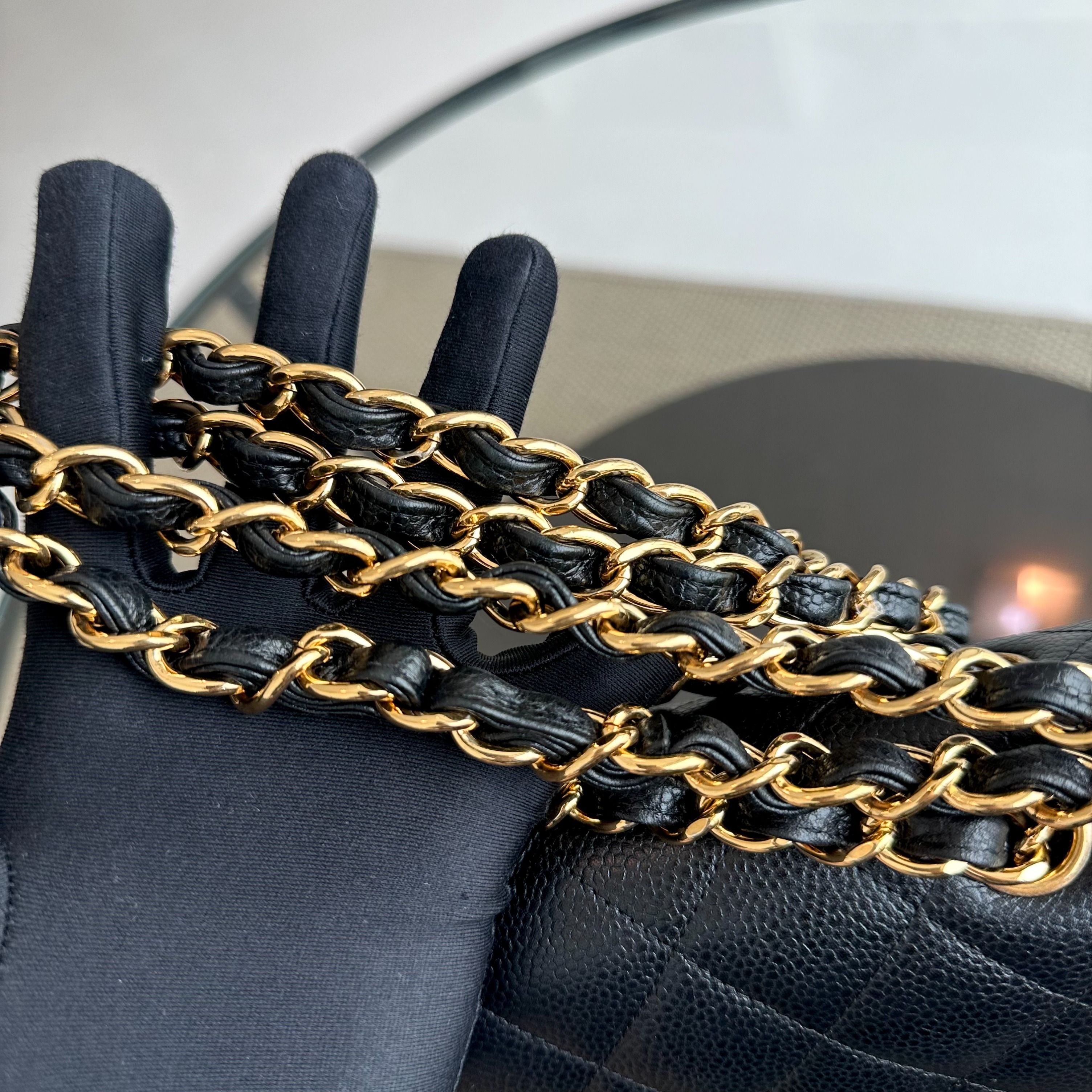 Chanel Caviar Double Flap Jumbo Classic Flap Black GHW No 18 - Luxury Evermore