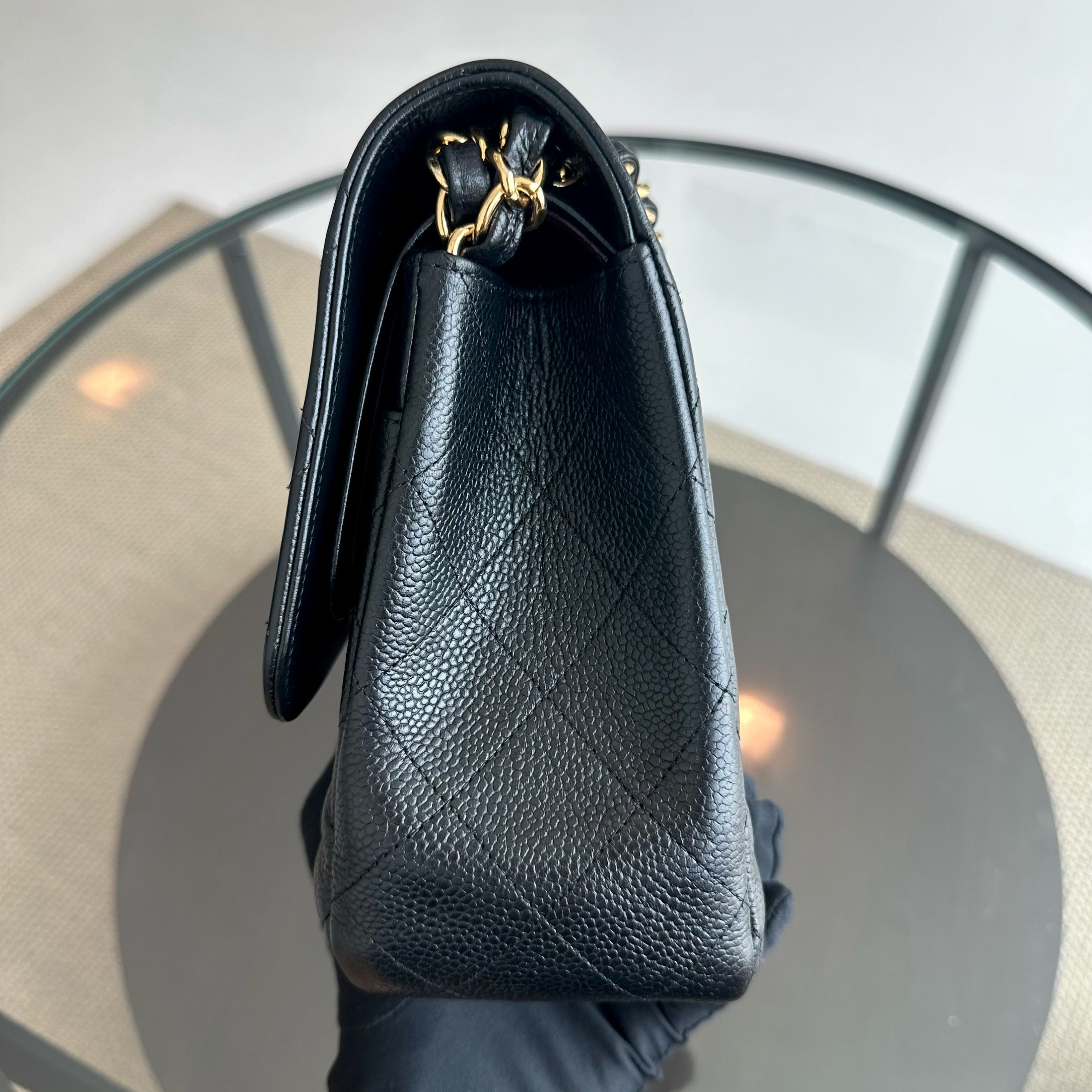 Chanel Caviar Double Flap Jumbo Classic Flap Black GHW No 18 - Luxury Evermore