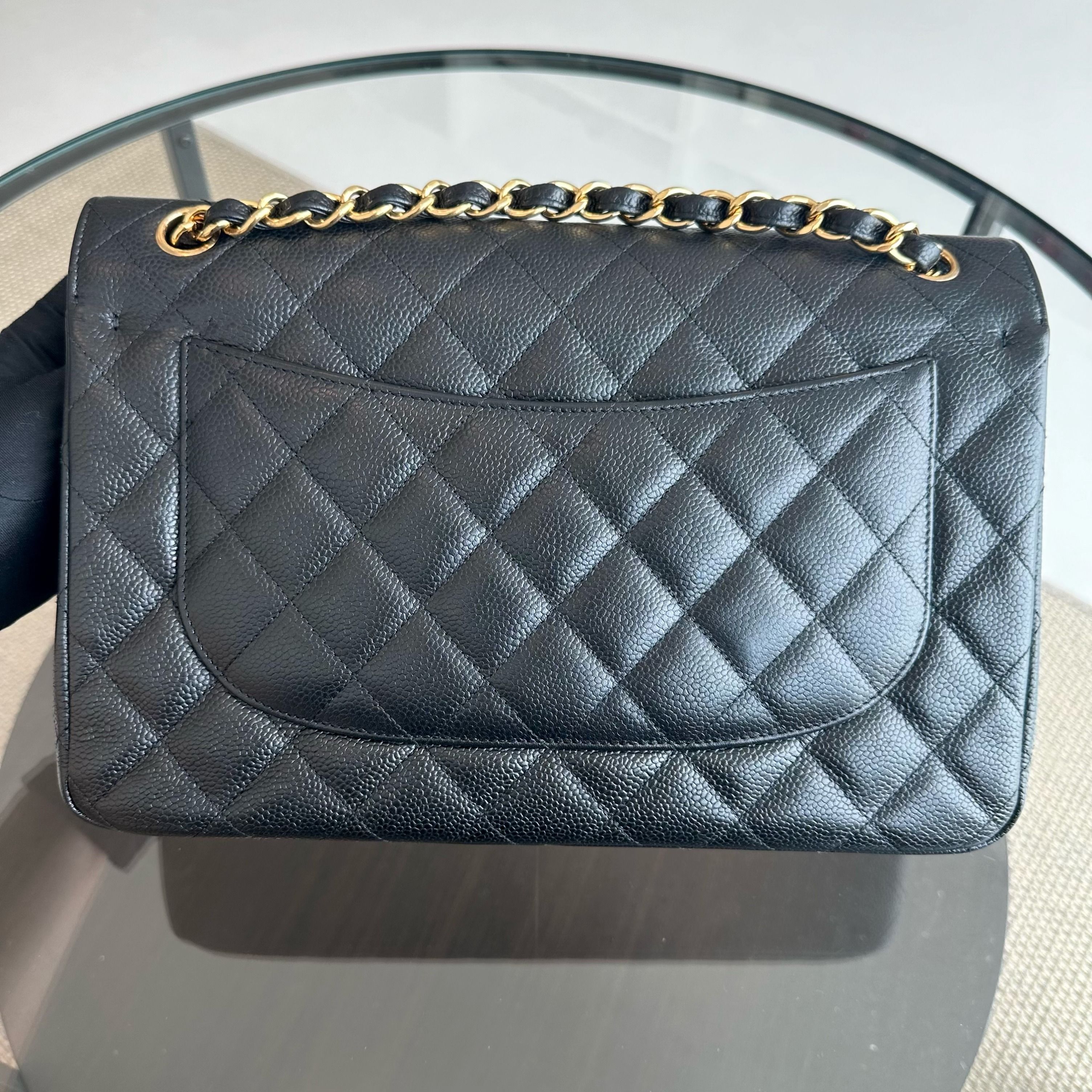Chanel Caviar Double Flap Jumbo Classic Flap Black GHW No 18 - Luxury Evermore