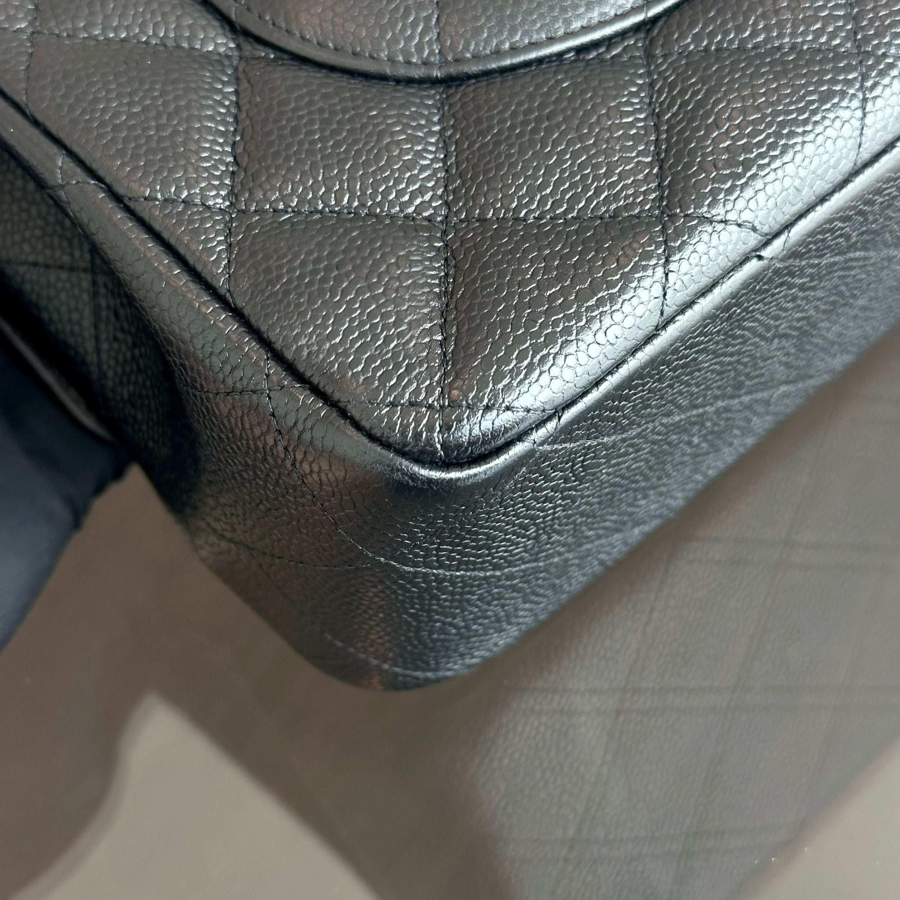 Chanel Caviar Double Flap Jumbo Classic Flap Black GHW No 18 - Luxury Evermore