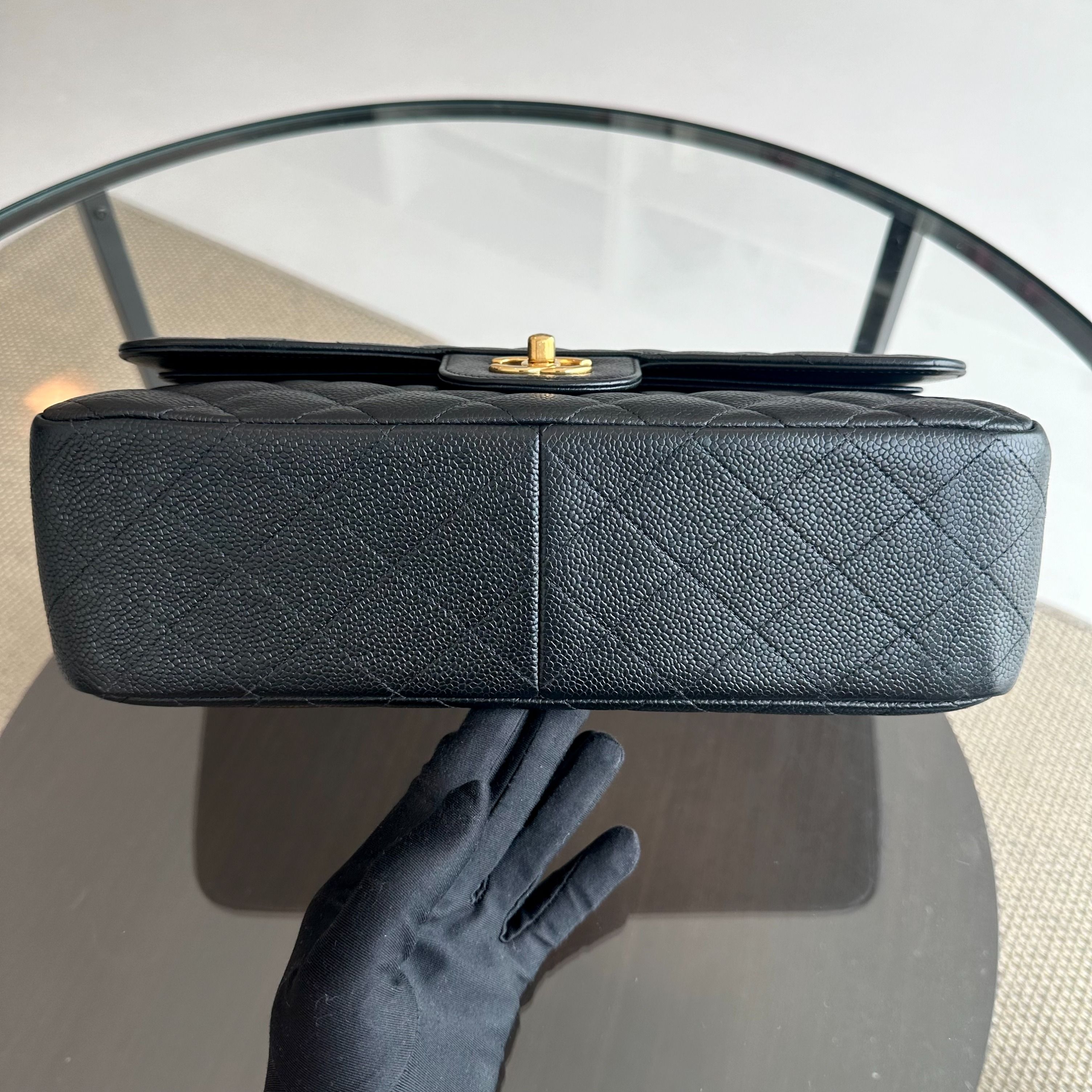 Chanel Caviar Double Flap Jumbo Classic Flap Black GHW No 18 - Luxury Evermore