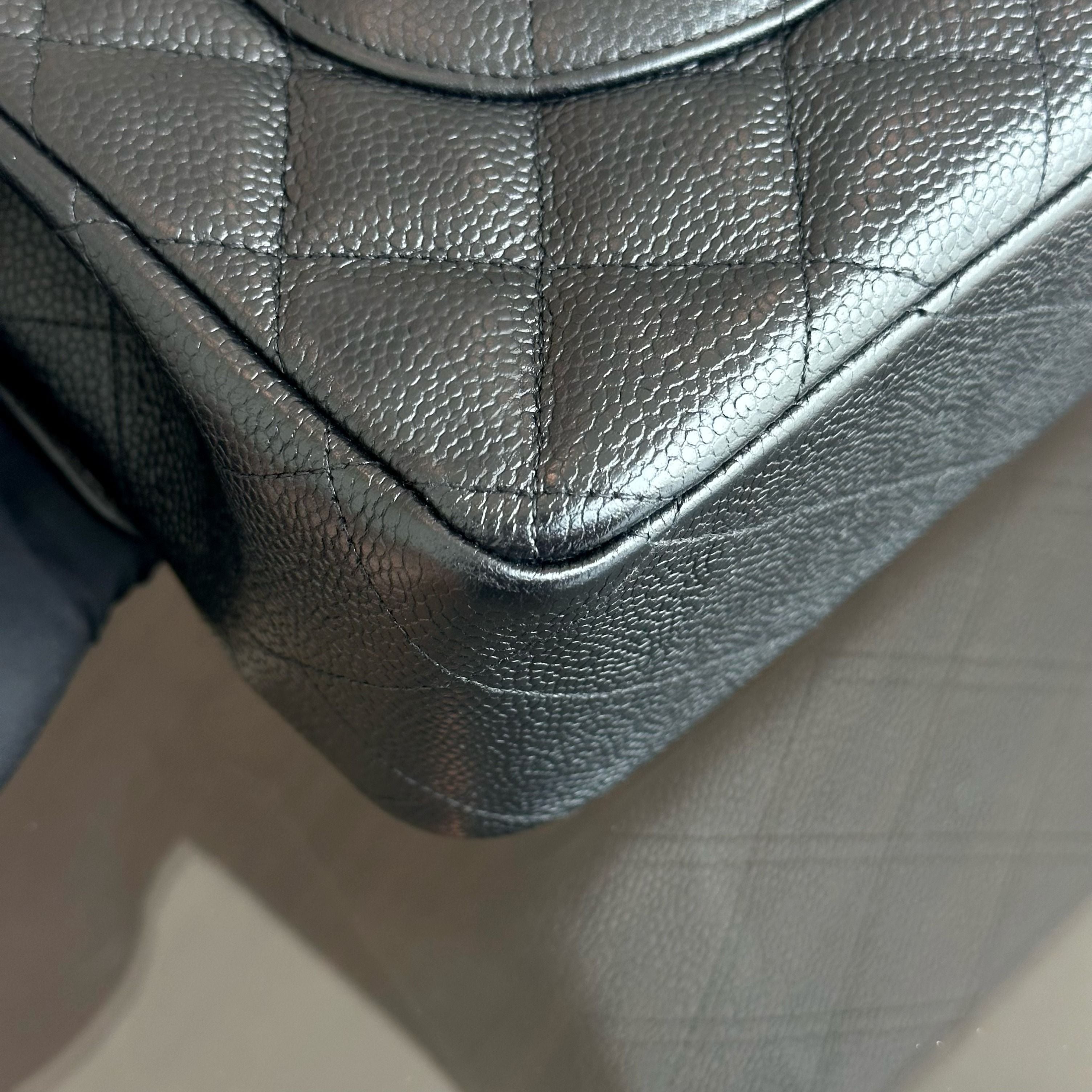 Chanel Caviar Double Flap Jumbo Classic Flap Black GHW No 18 - Luxury Evermore