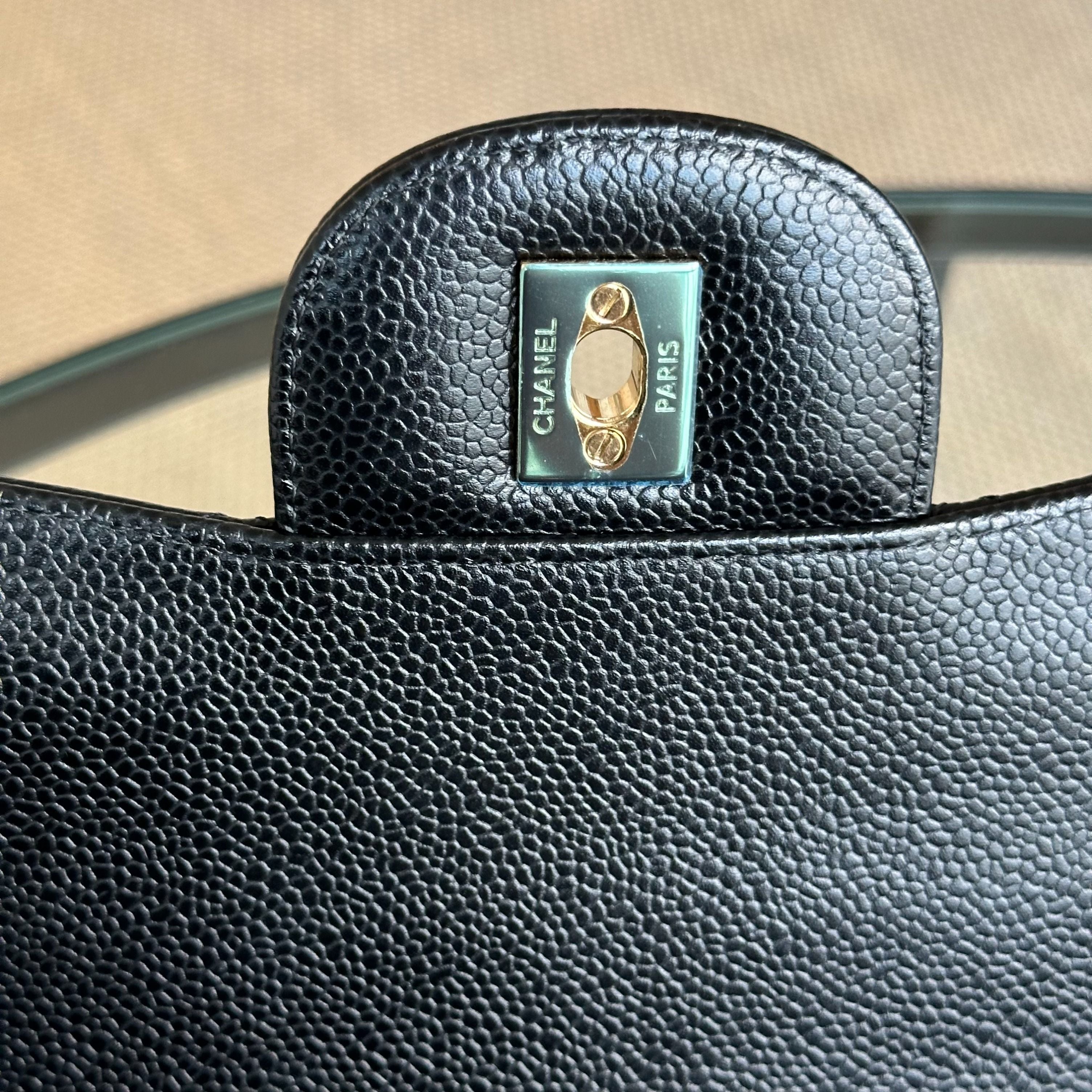 Chanel Caviar Double Flap Jumbo Classic Flap Black GHW No 23 - Luxury Evermore