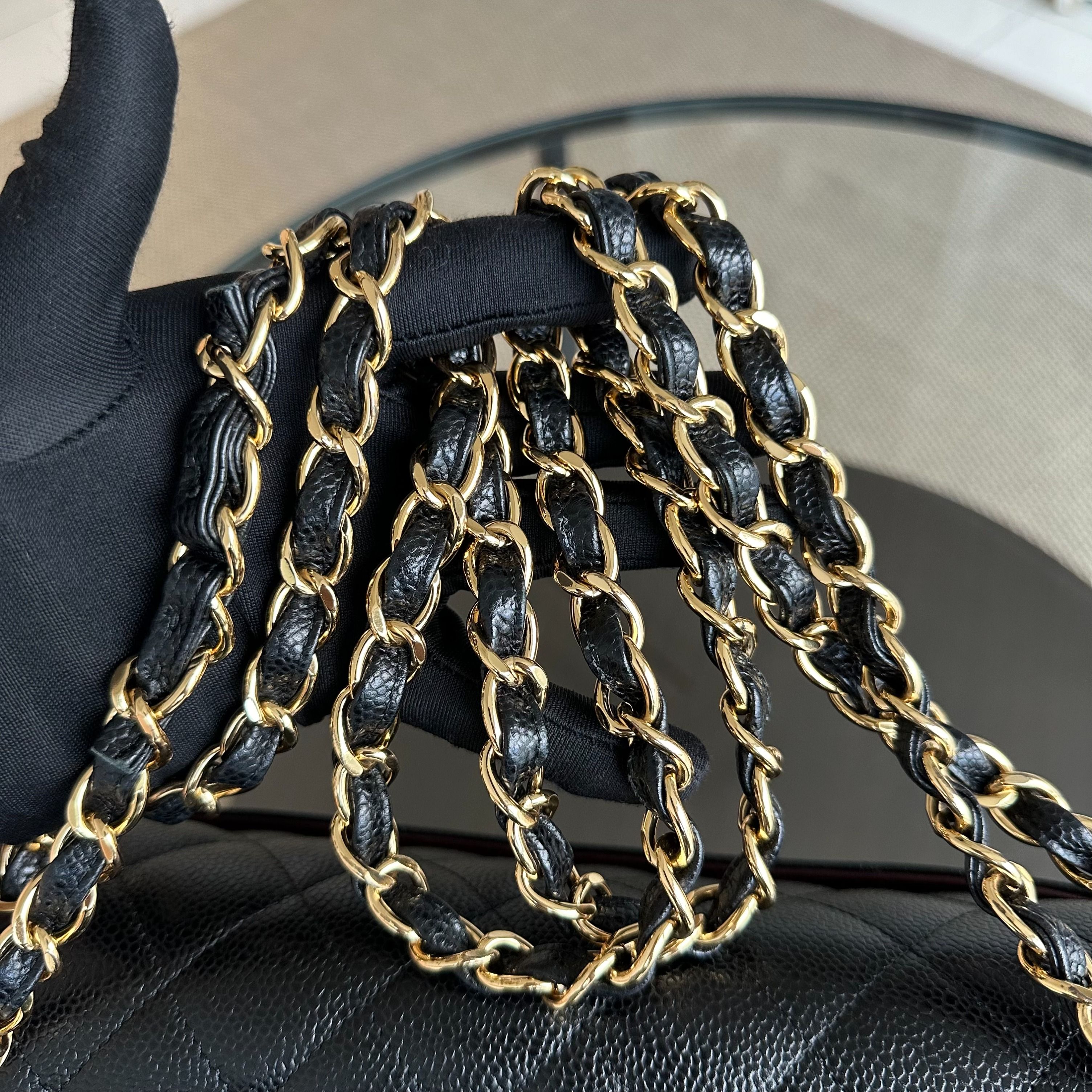 Chanel Caviar Double Flap Jumbo Classic Flap Black GHW No 23 - Luxury Evermore