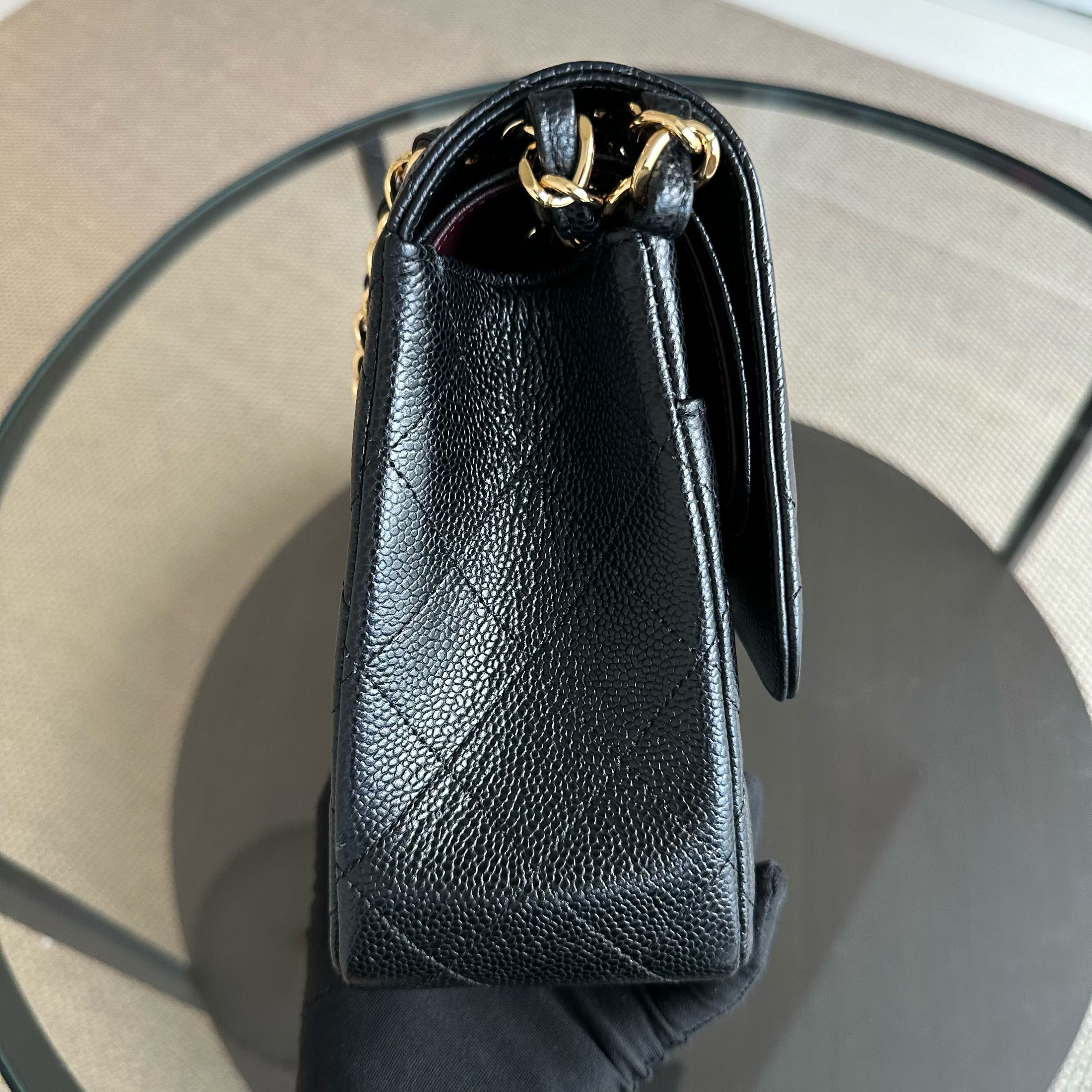 Chanel Caviar Double Flap Jumbo Classic Flap Black GHW No 23 - Luxury Evermore