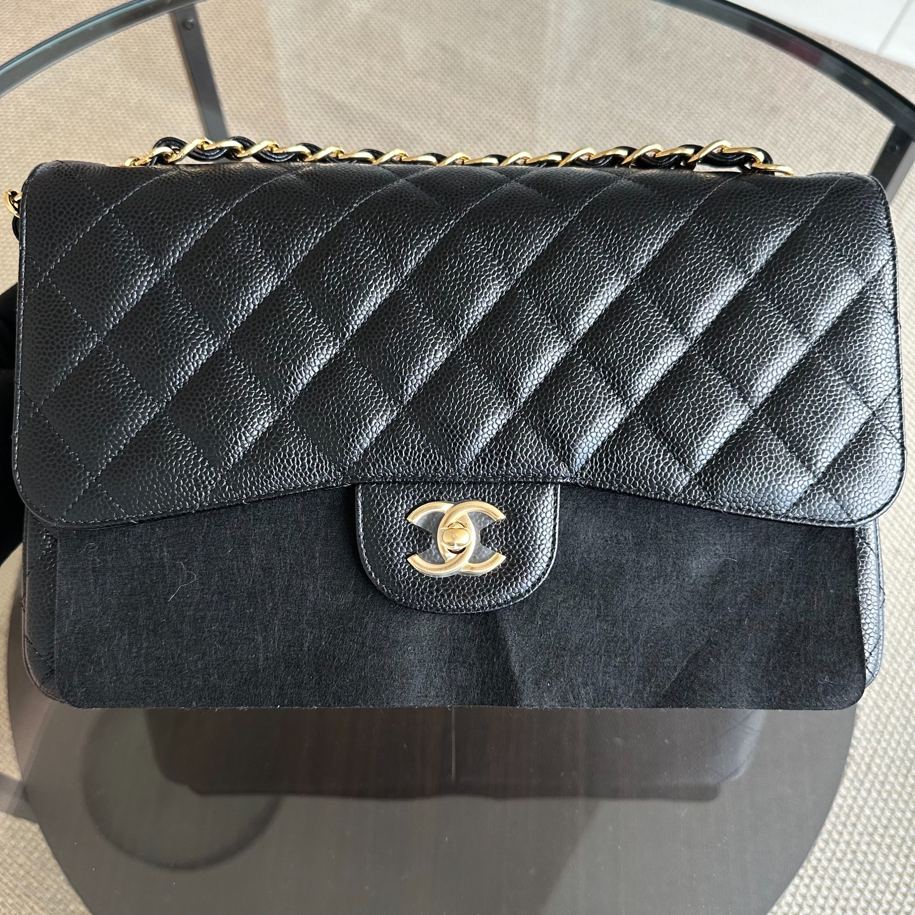 Chanel Caviar Double Flap Jumbo Classic Flap Black GHW No 23 - Luxury Evermore