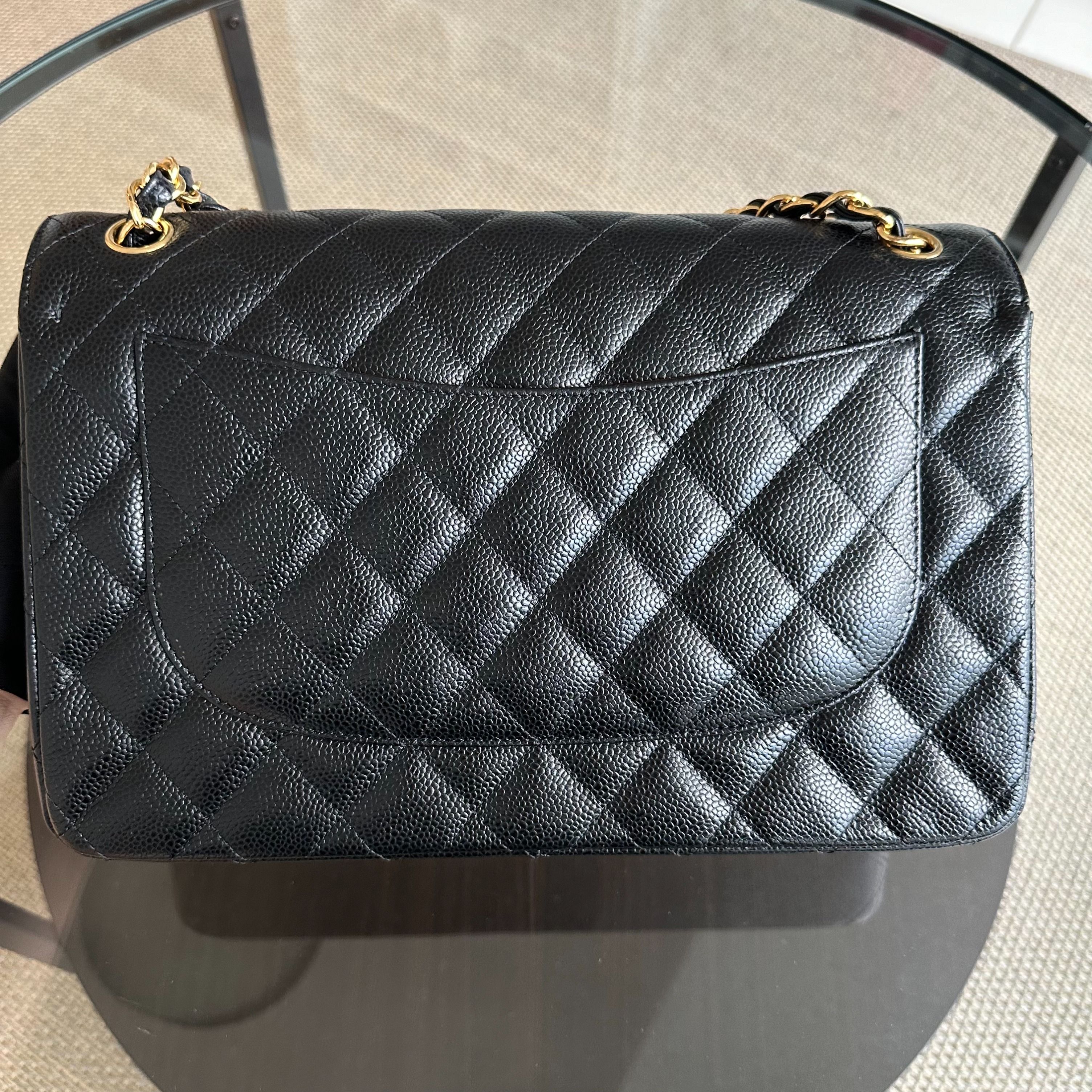 Chanel Caviar Double Flap Jumbo Classic Flap Black GHW No 23 - Luxury Evermore