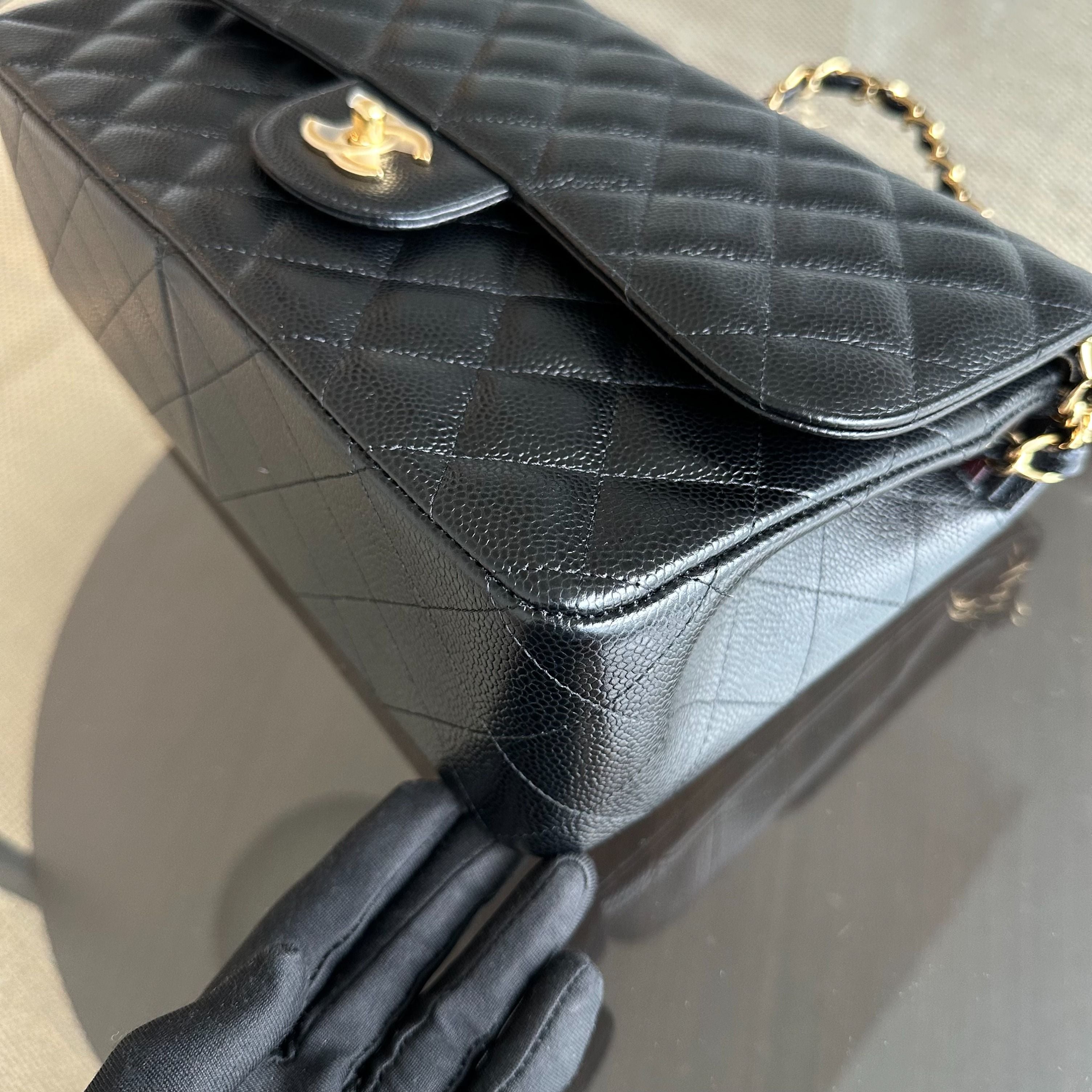 Chanel Caviar Double Flap Jumbo Classic Flap Black GHW No 23 - Luxury Evermore