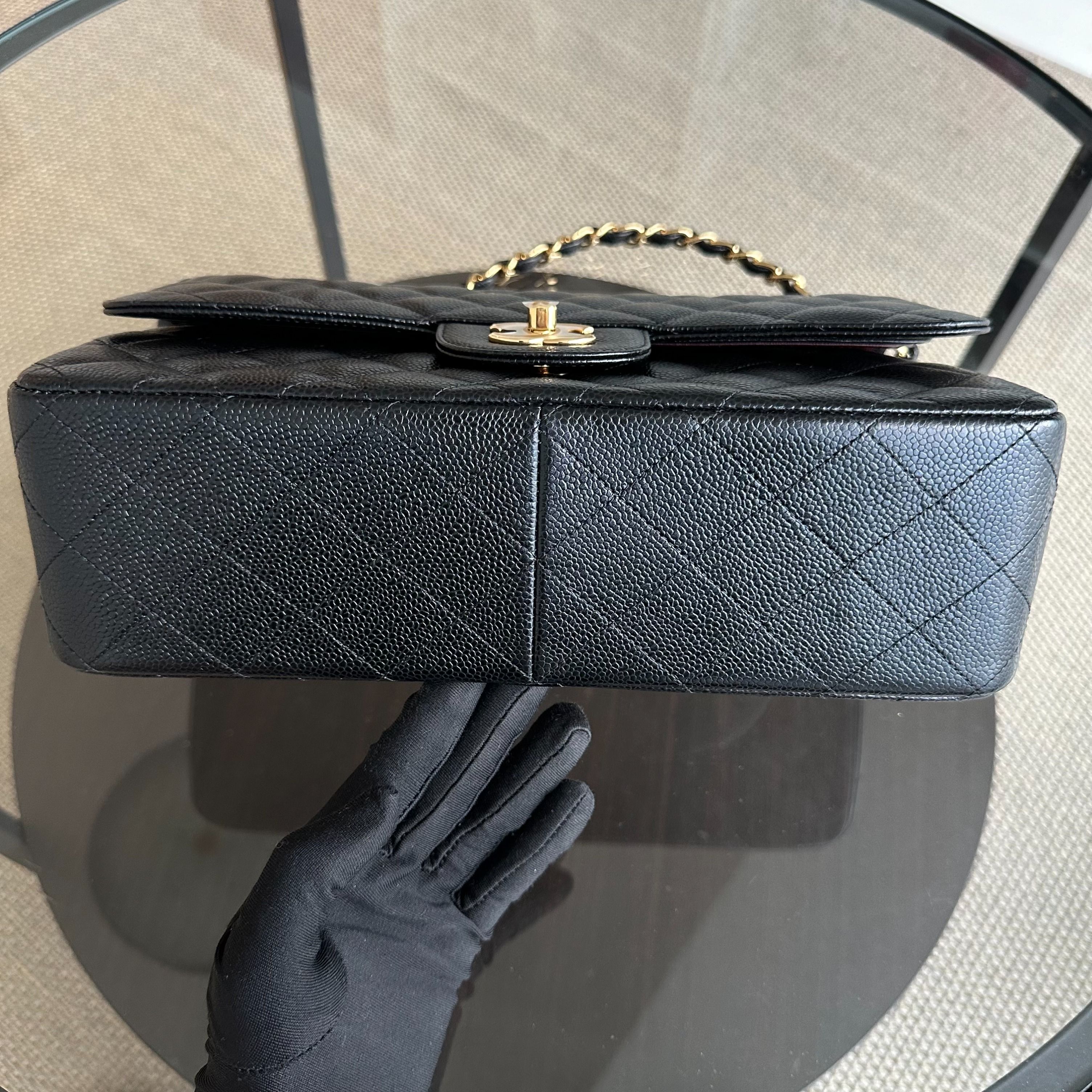 Chanel Caviar Double Flap Jumbo Classic Flap Black GHW No 23 - Luxury Evermore