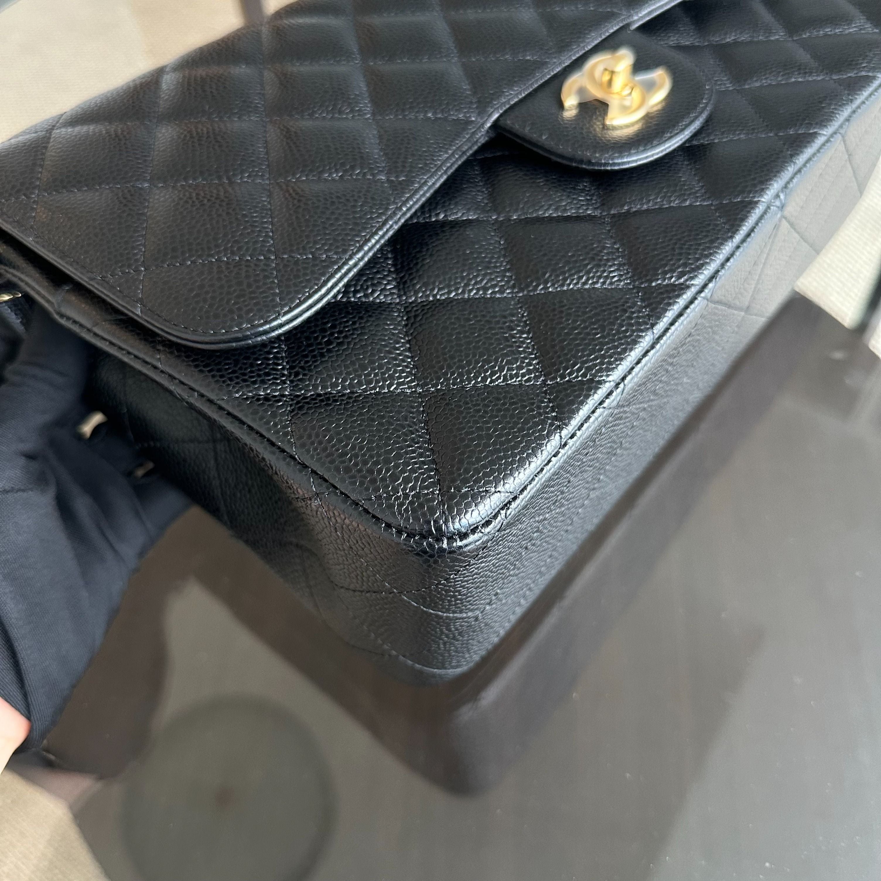 Chanel Caviar Double Flap Jumbo Classic Flap Black GHW No 23 - Luxury Evermore