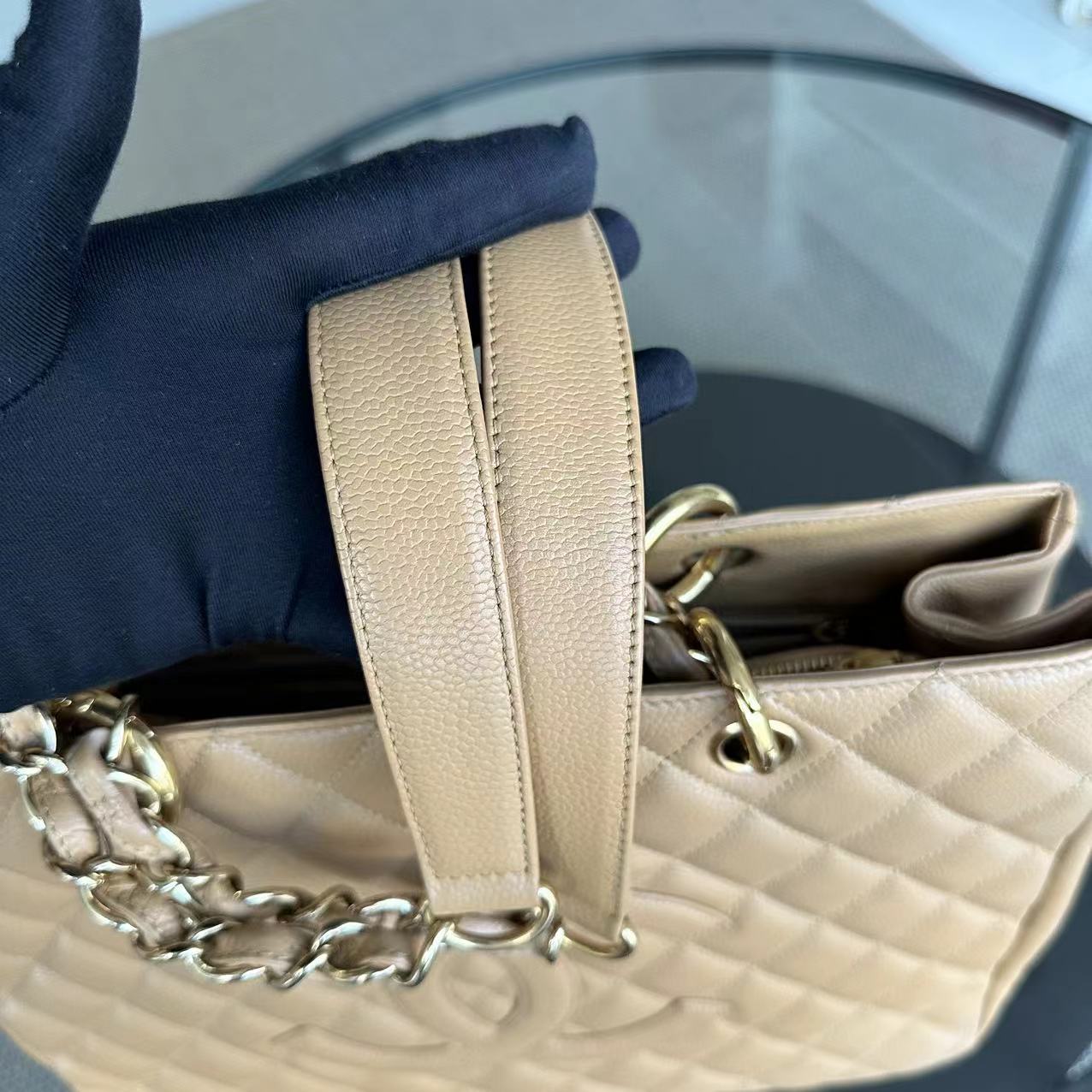 Chanel Caviar GST Grand Shopping Tote Quilted Calfskin Beige SHW No 12 - Luxury Evermore