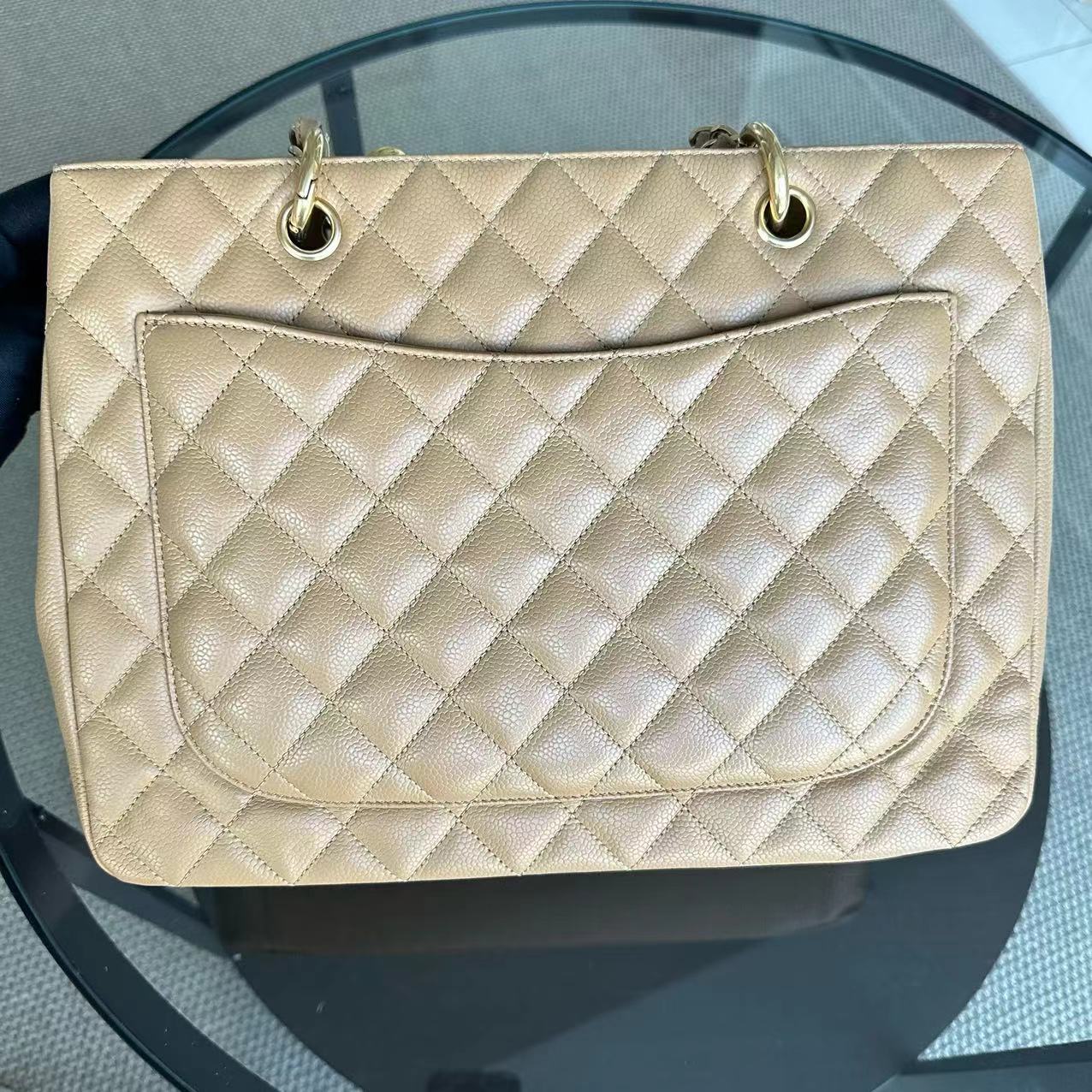 Chanel Caviar GST Grand Shopping Tote Quilted Calfskin Beige SHW No 12 - Luxury Evermore