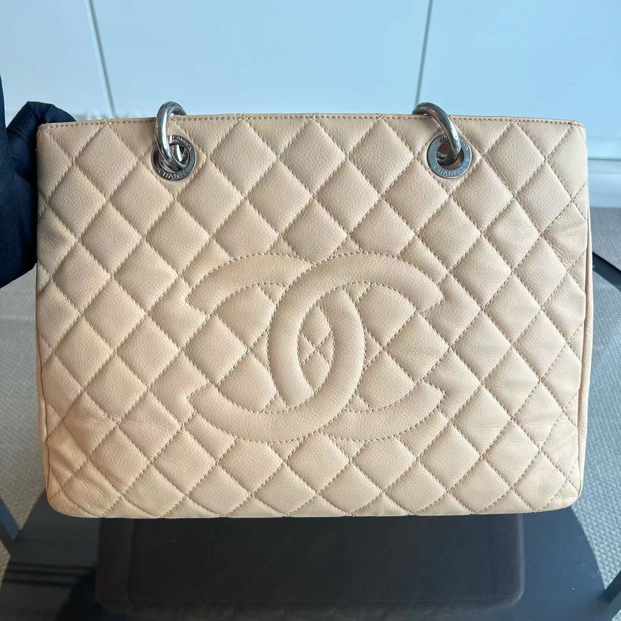 Chanel Caviar GST Grand Shopping Tote Quilted Calfskin Beige SHW No 15 - Luxury Evermore